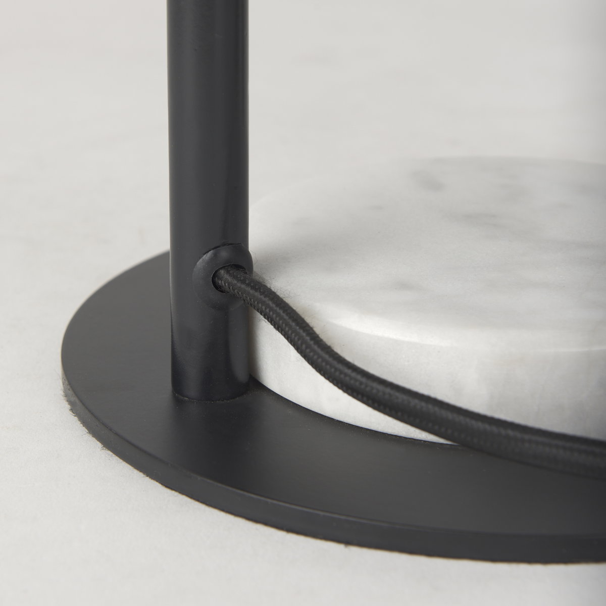 Sarah  Arched Black Metal with Marble Cube and White Shade Table Lamp, by Mercana, 15" length x 10" width x 22.2" height View 12