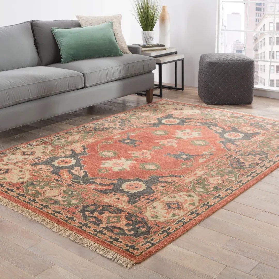 Village by Artemis Azra Hand-Knotted Salmon/Black Area Rug large image 