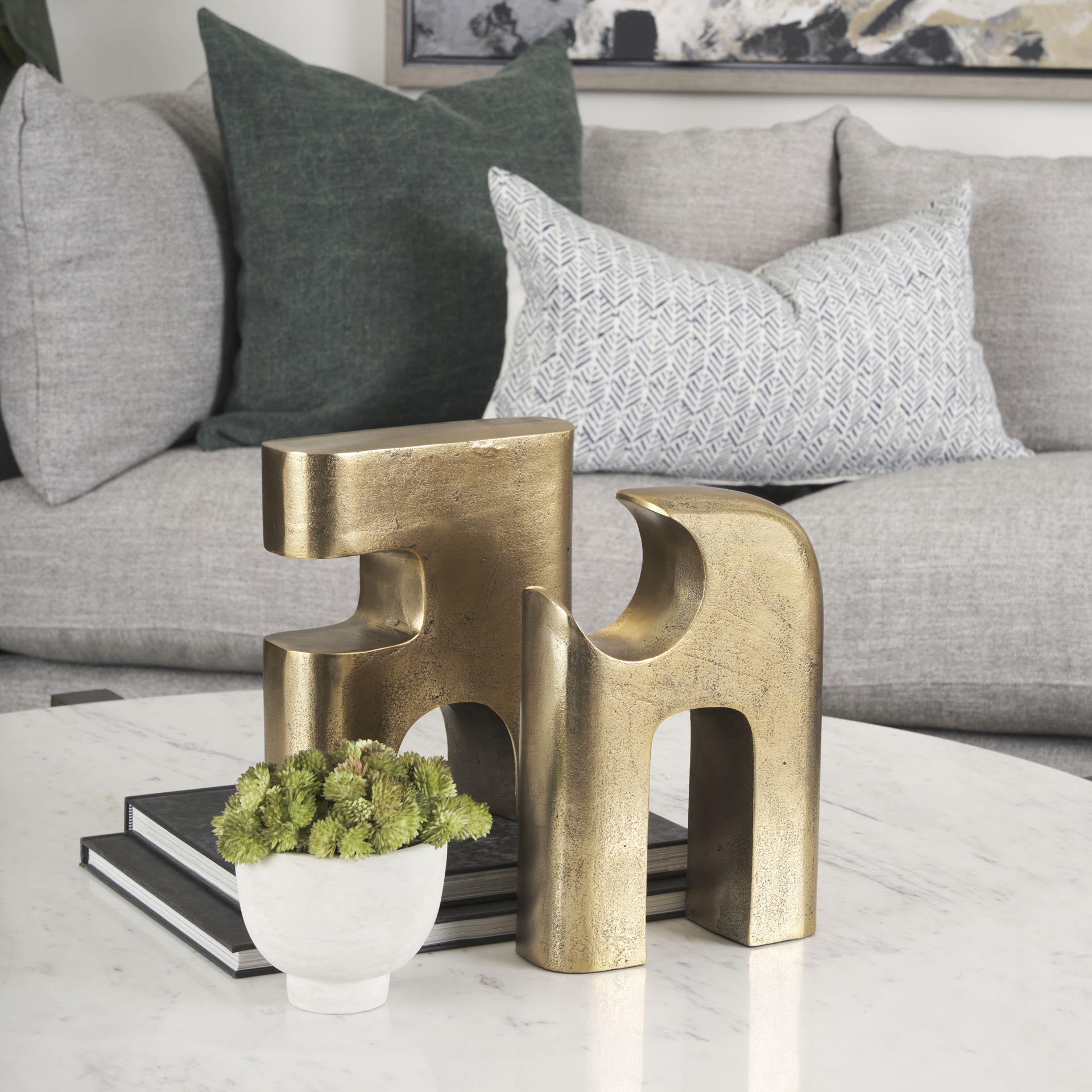 Renni Antiqued Brass Small Decorative Sculpture, Decorative Object by Mercana, 7.68" length x 2.76" width x 10.83" height View 2