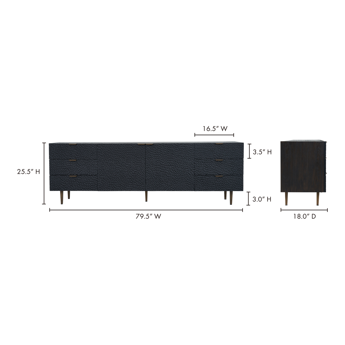 Breu Sideboard Black, Cabinets & Sideboard by Moe's Home, 79.5" width x 26.25" height x 18" depth View 11