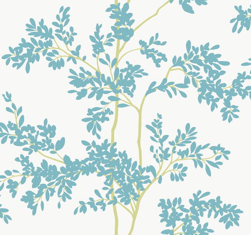 Lunaria Silhouette White & Aqua Wallpaper