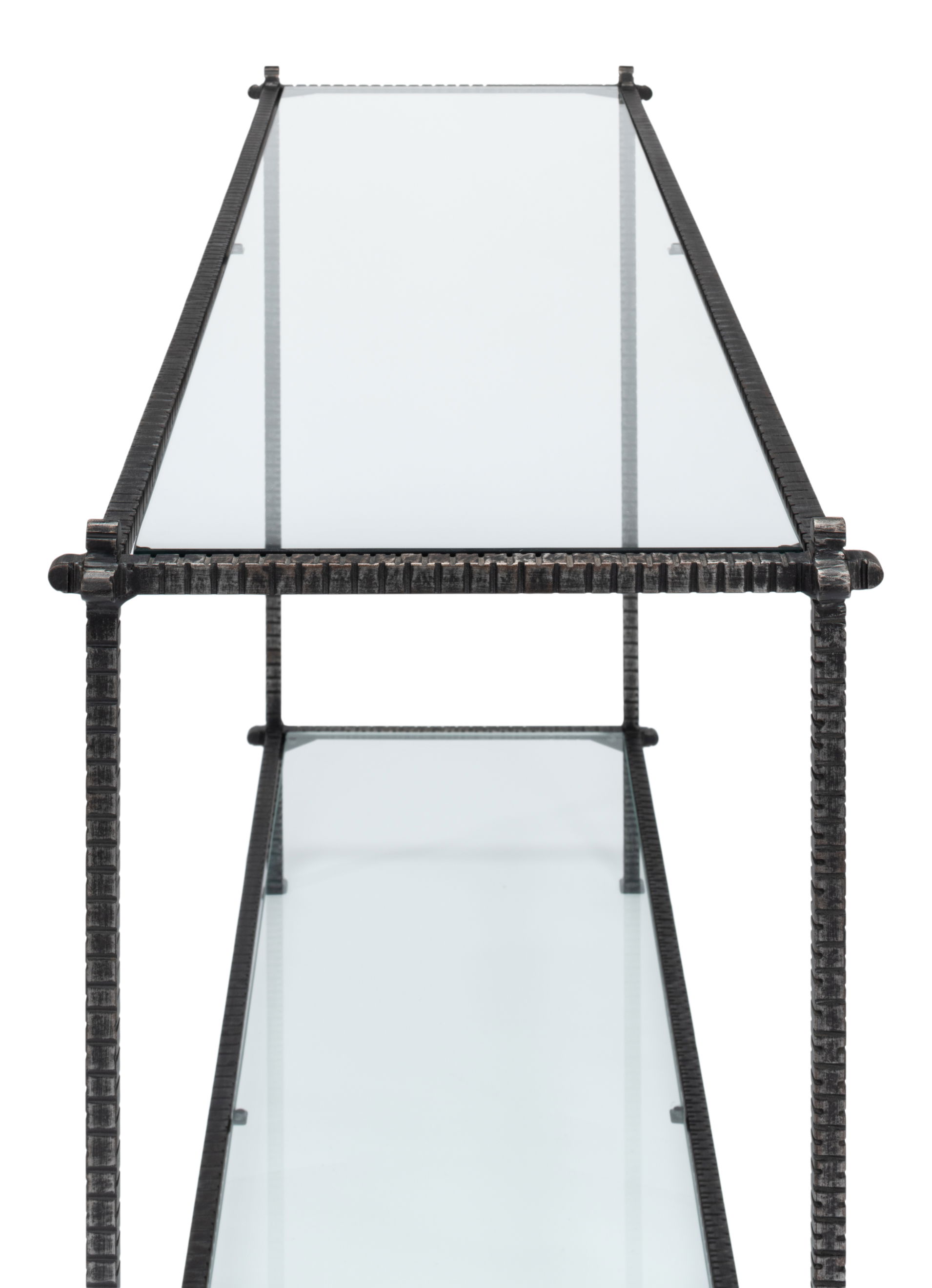 Hand Chased Iron Console Tble, Glass Top large image 