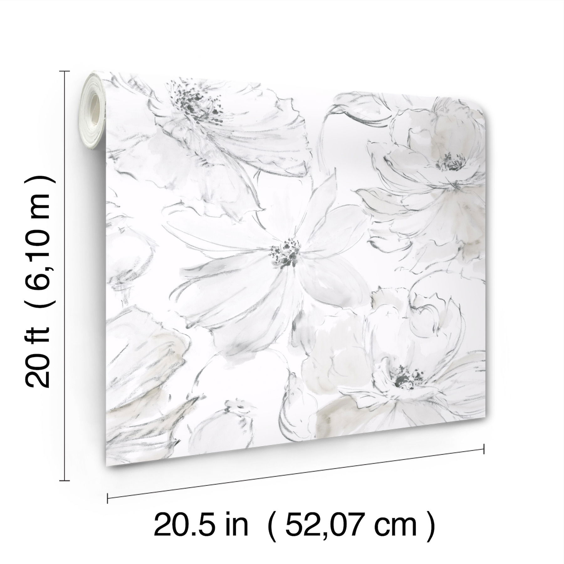 Floral Dreams Grey Peel & Stick Wallpaper large image 