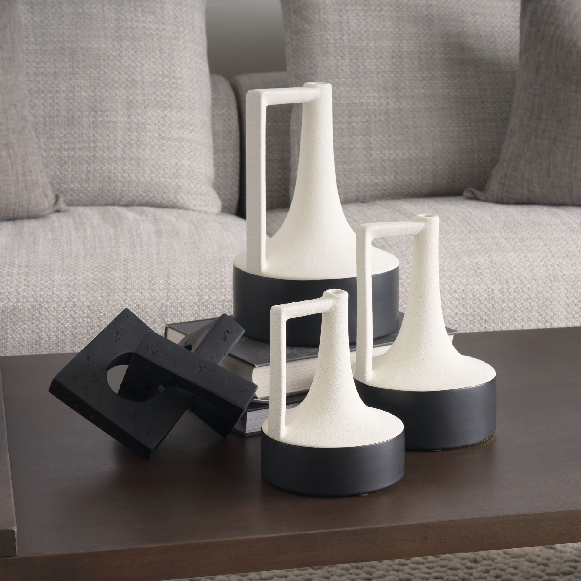 Burton 11.6H Medium White and Black Ceramic Jug Vase, Decorative Jar by Mercana, 6.89" length x 6.89" width x 10.04" height View 3