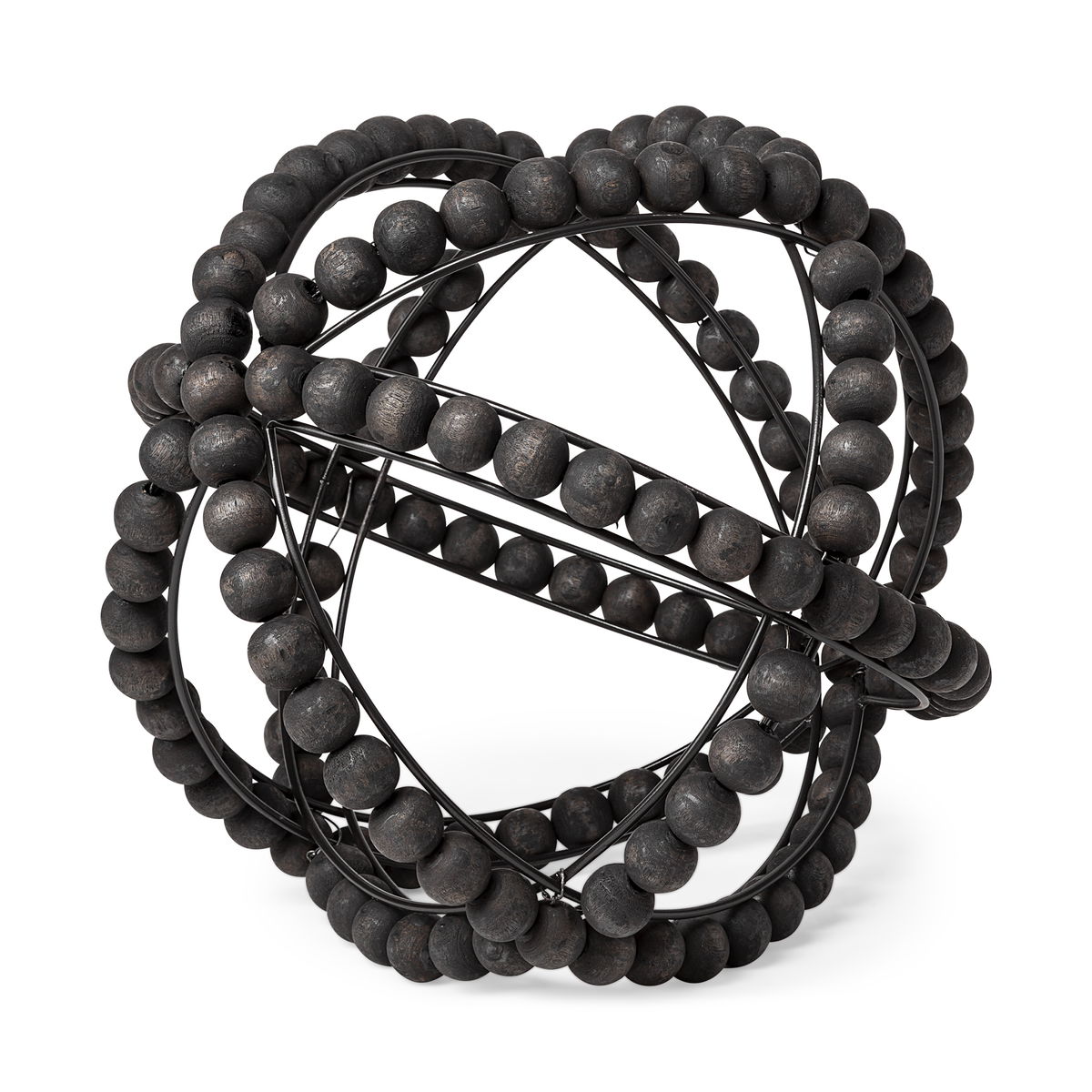 Earnhardt II Large 11L x 11W Black Wooden Beaded Orb, Decorative Object by Mercana, 11.22" length x 11.22" width x 11.61" height View 1