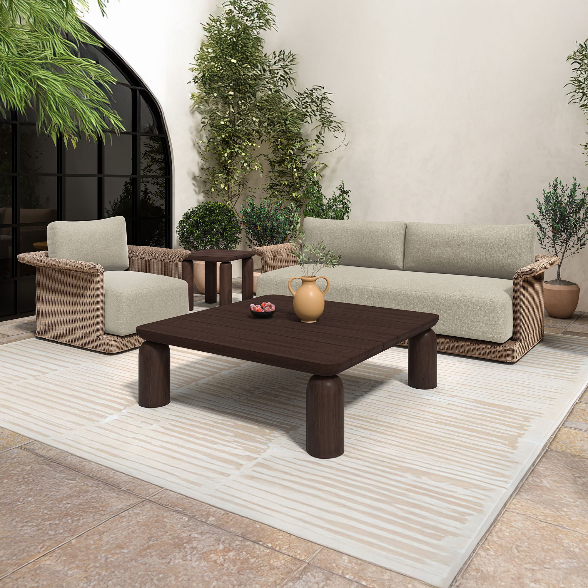 Barclay Outdoor Coffee Table Brown, Outdoor Table by Moe's Home, 3'11.99" width x 1'3.51" height x 3'11.99" depth View 8