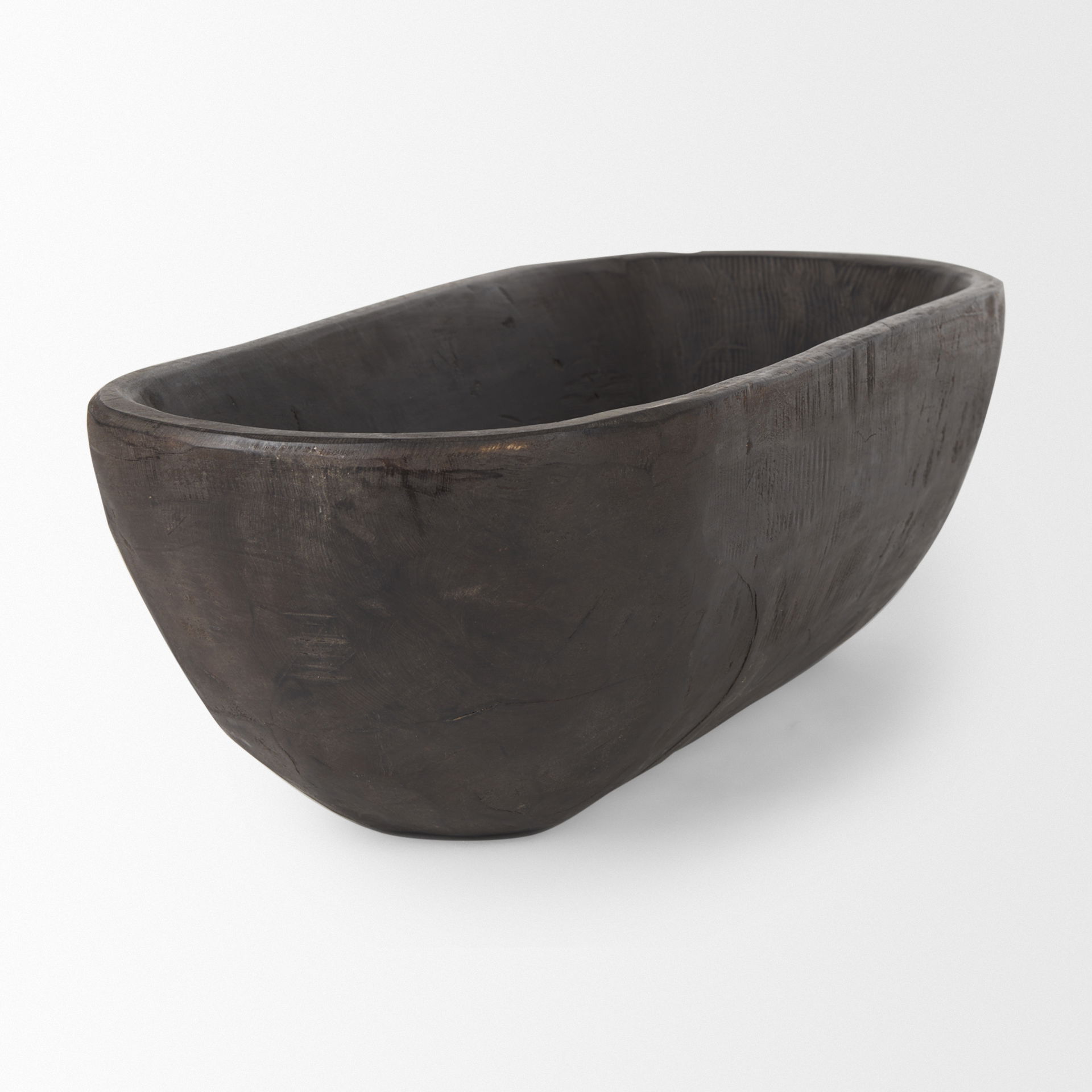 Athena Extra Large Oblong Black-Brown Reclaimed Wood Bowl, Decorative Bowl by Mercana, 26" length x 10" width x 7" height View 4