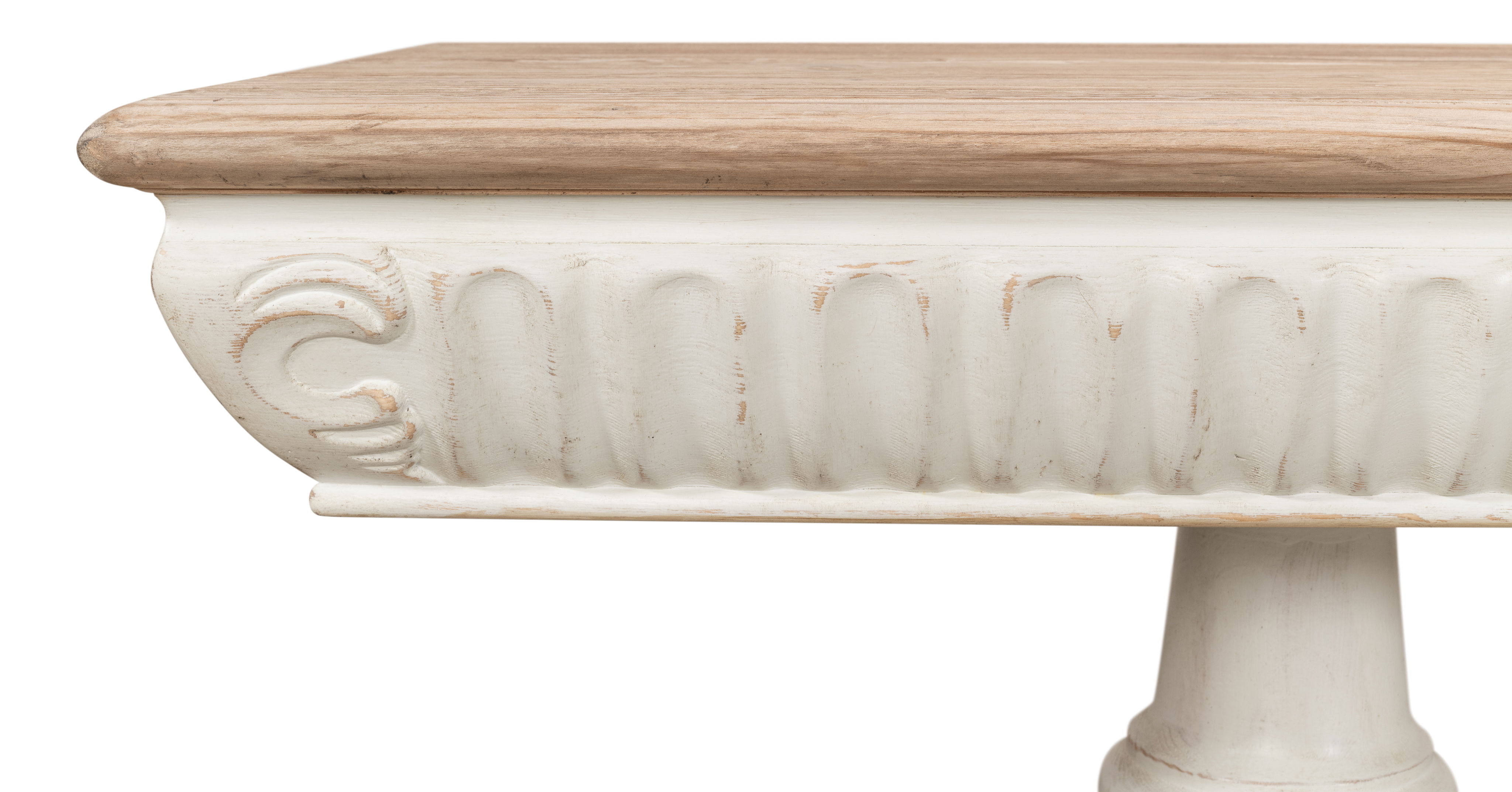 Hugo Console, Ant.White W/Natural Top, Console Table by Sarreid, 74" length x 20" width x 31" height View 12