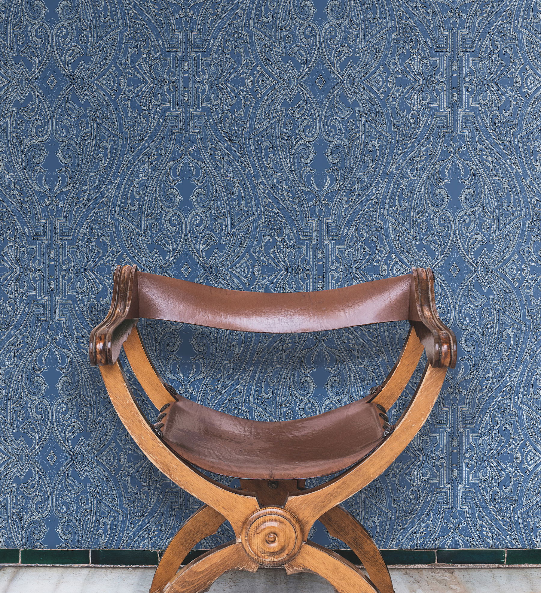 Ascot Damask Blue Wallpaper, by York Wall, 27' length x 2'3" width x 0.02" depth View 3