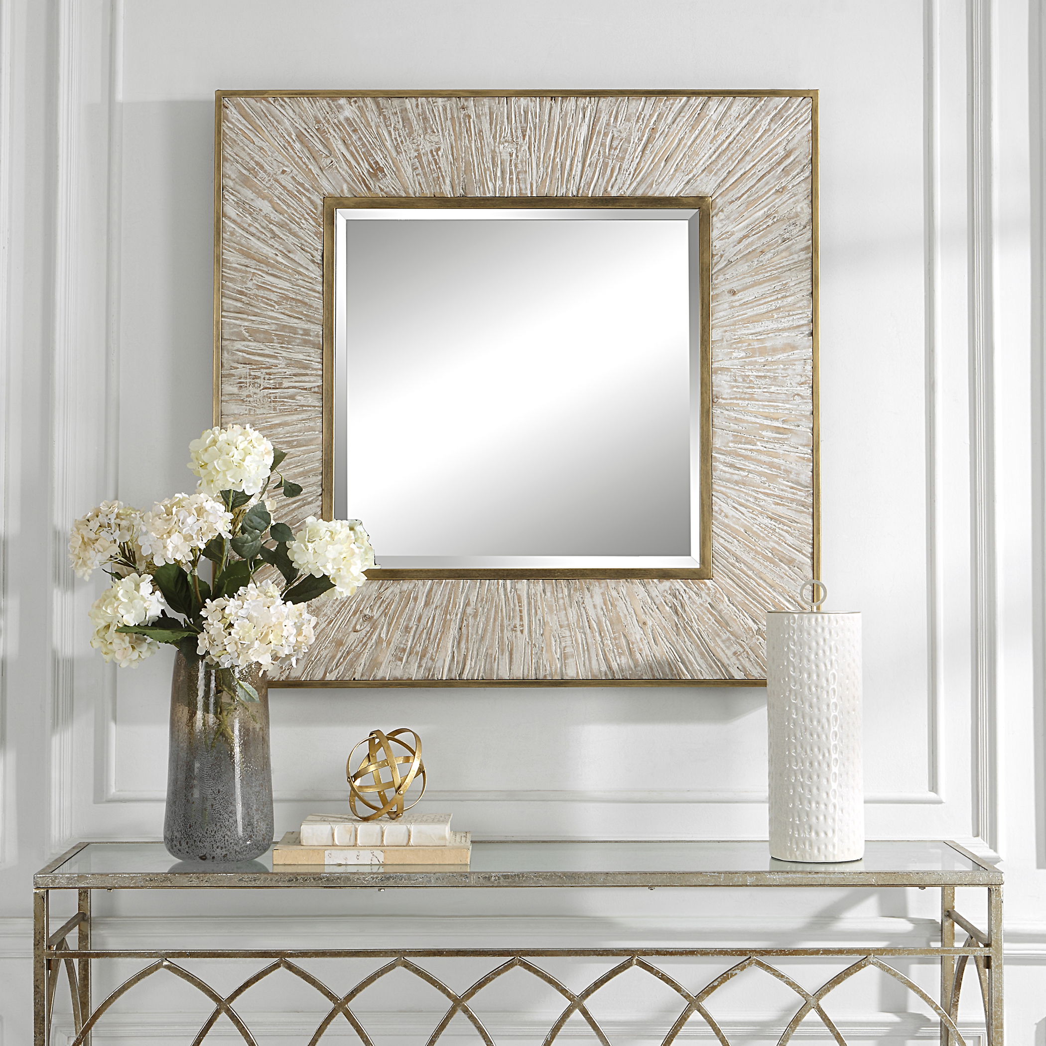 Wharton Whitewashed Square Mirror, by Uttermost, 41.5" width x 41.5" height x 2" depth View 2