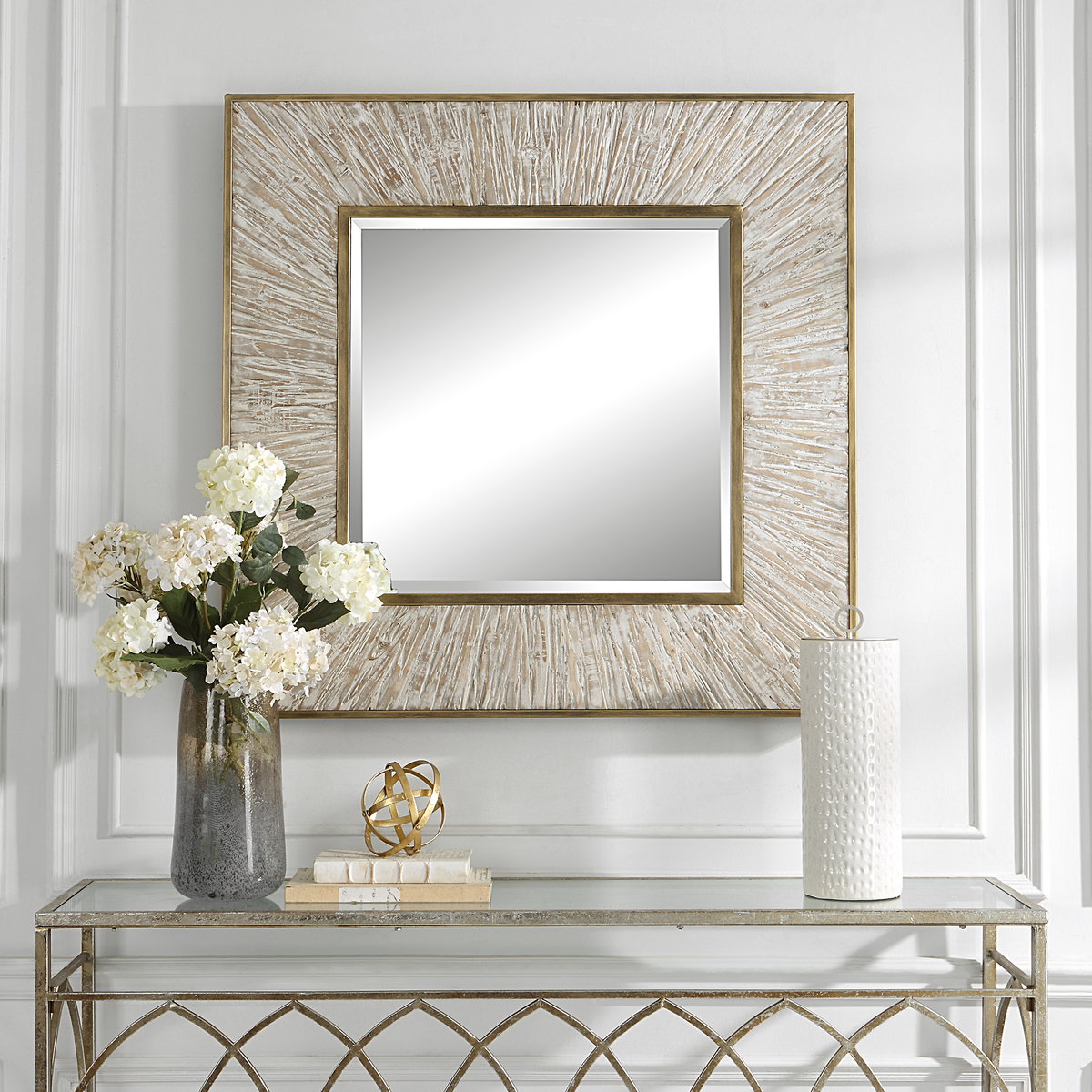 Wharton Whitewashed Square Mirror, by Uttermost, 41.5" width x 41.5" height x 2" depth View 2