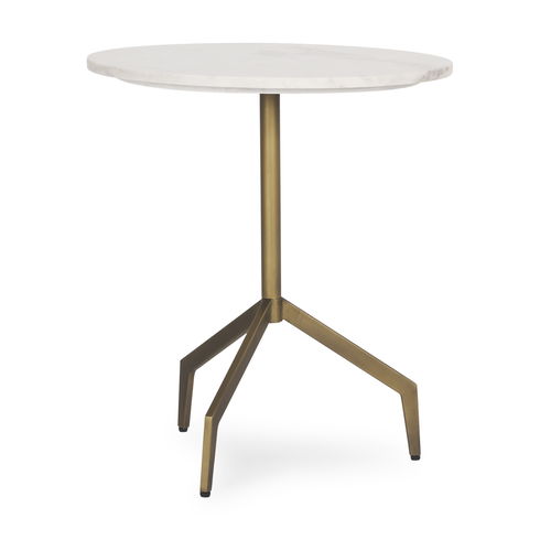 Serre Marble Top 3 Prong Gold Metal Base End Table