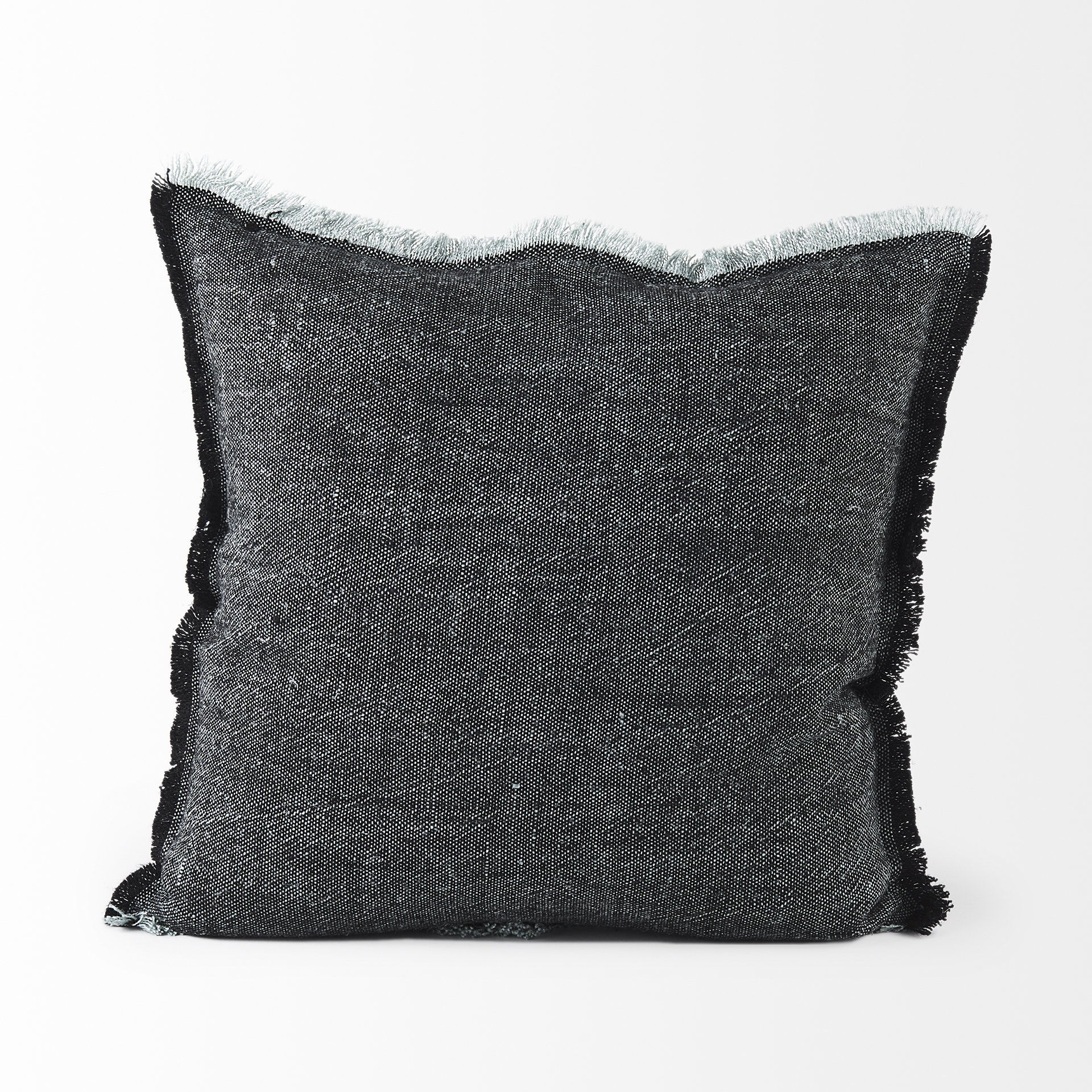 Malia 20L x 20W Black and Teal Fabric Fringed Pillow Cover large image 