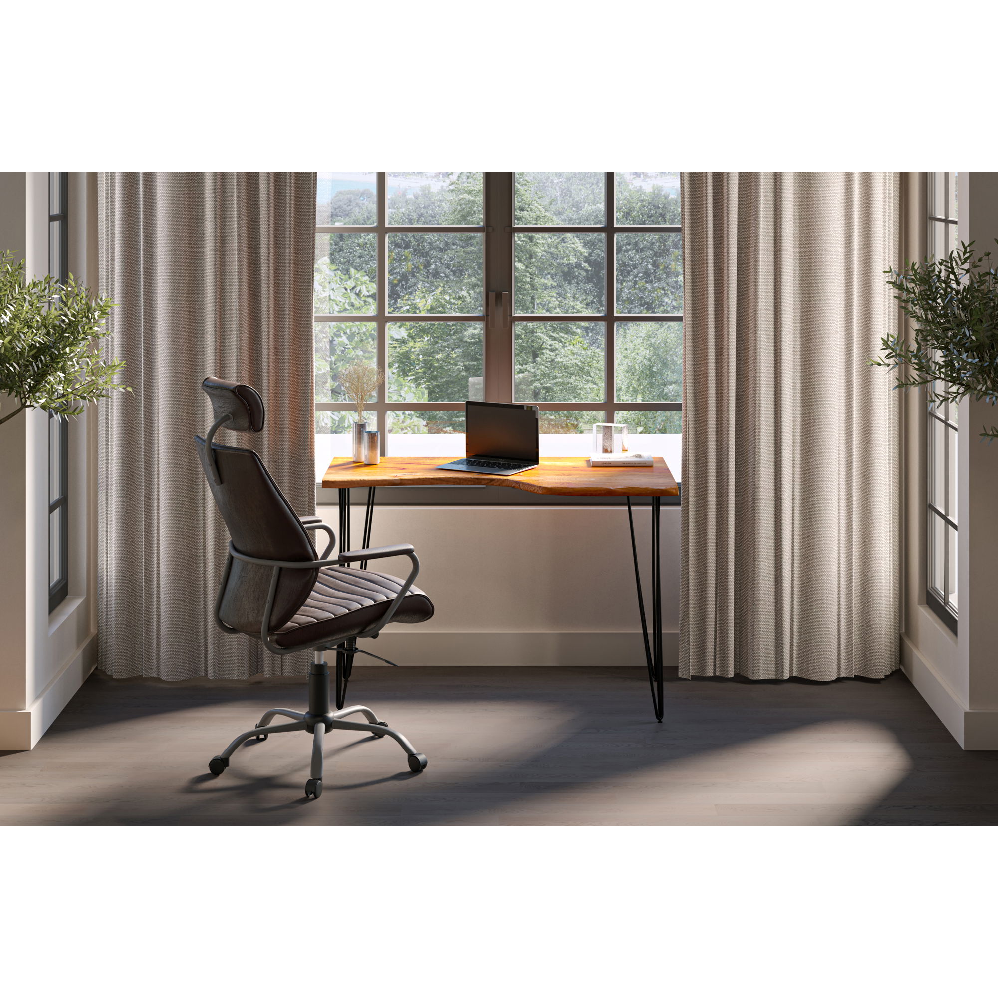 Executive Office Chair Dark Brown Leather, by Moe's Home, 25.5" width x 45" height x 26" depth View 9