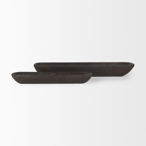 Athena Set of 2 Extra Large Black-Brown Reclaimed Wood Trays
