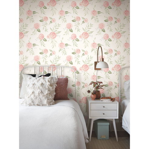 Watercolor Roses Coral Wallpaper