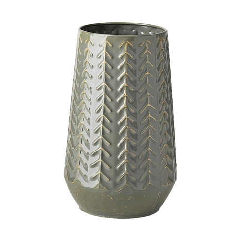 Gemma III Metal Glossy Green/Gray Chevron Vase