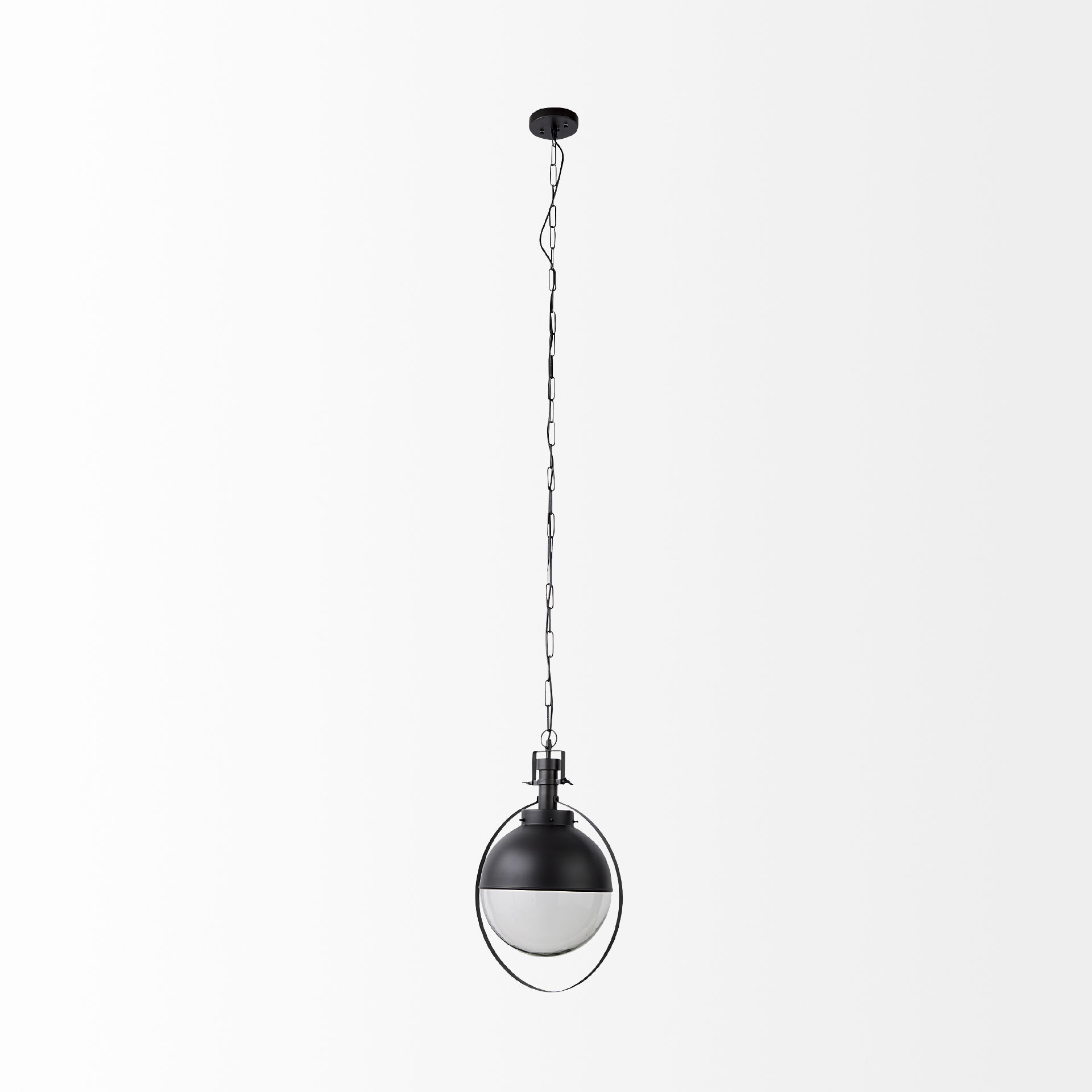 Leighton II 15x20 Black Metal Spherical Pendant Light, by Mercana, 15" length x 15" width x 20" height View 4