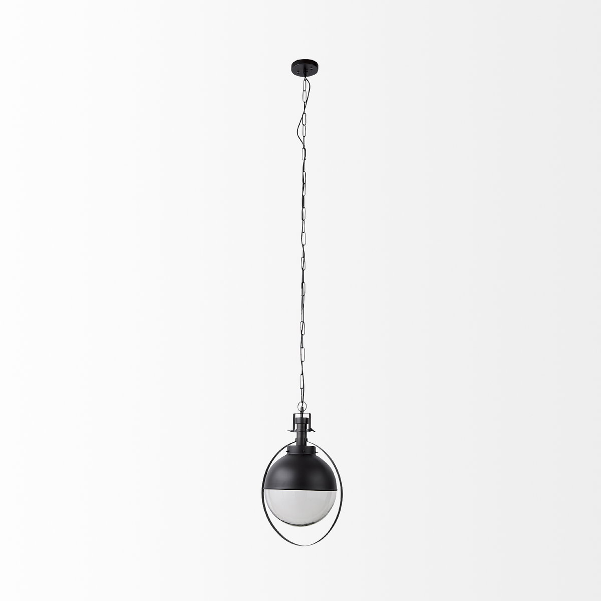 Leighton II 15x20 Black Metal Spherical Pendant Light, by Mercana, 15" length x 15" width x 20" height View 4