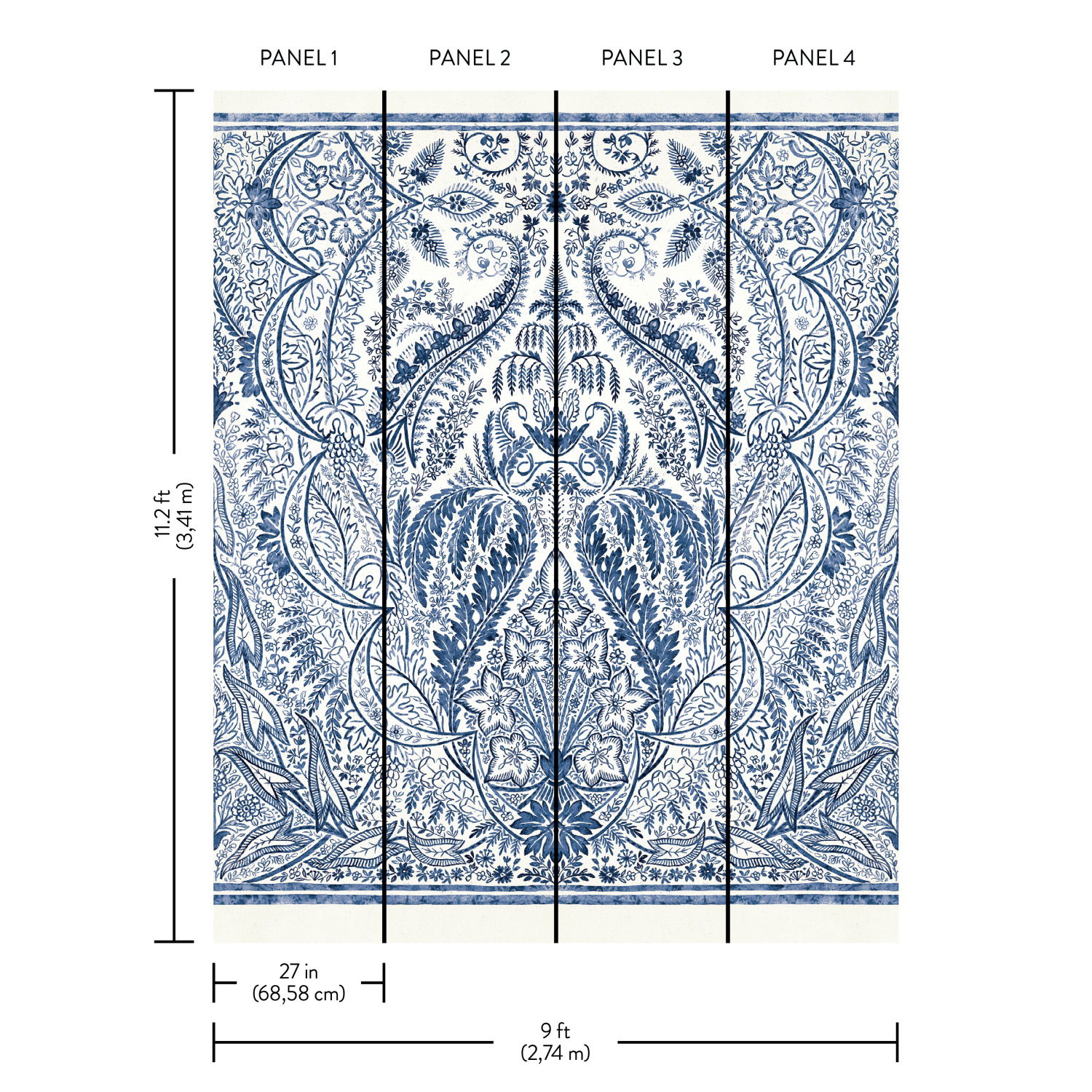 Jaipur Paisley Damas Blue Wall Mural large image 