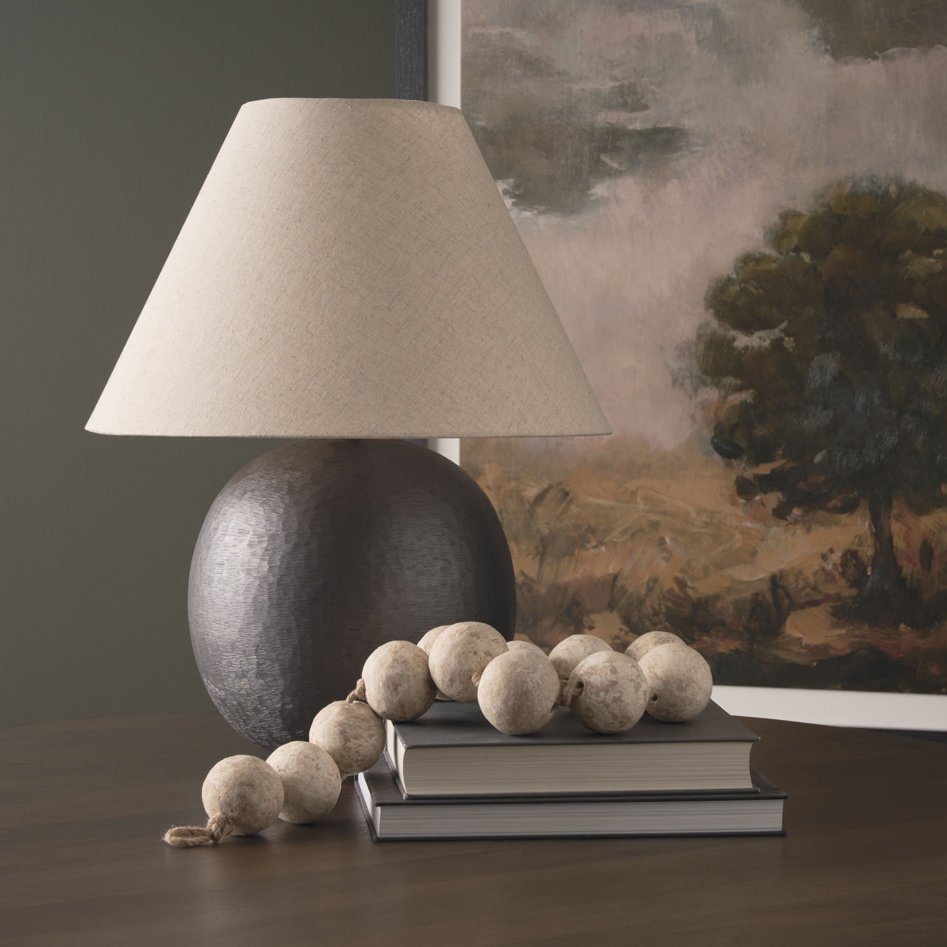 Sadiyah Black Brushed Metal with Beige Shade Table Lamp, by Mercana, 19.5" length x 19.5" width x 24" height View 2