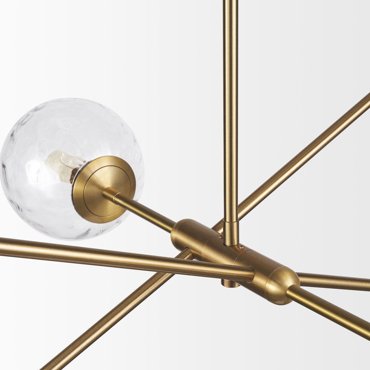 Britton Gold Metal with Clear Glass Globes 6-Light Chandelier, by Mercana, 47" length x 27" width x 33" height View 11
