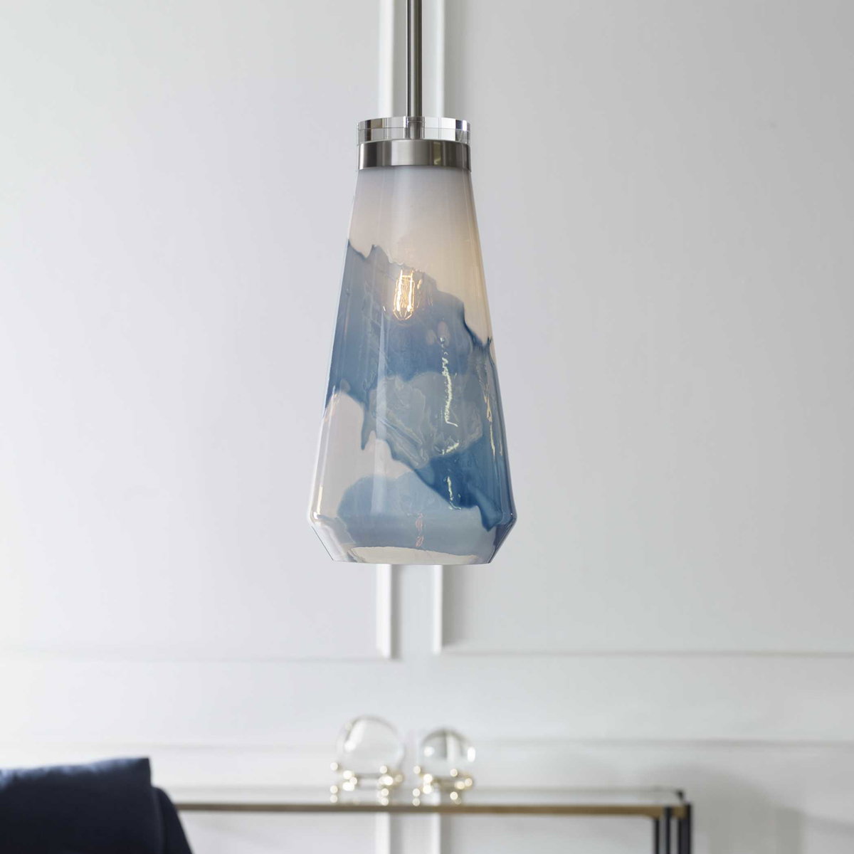 Windswept Blue & White 1 Light Mini Pendant, Mini Light Pendant by Uttermost, 8.25" width x 18" height x 8.25" diameter x 8.25" depth View 2