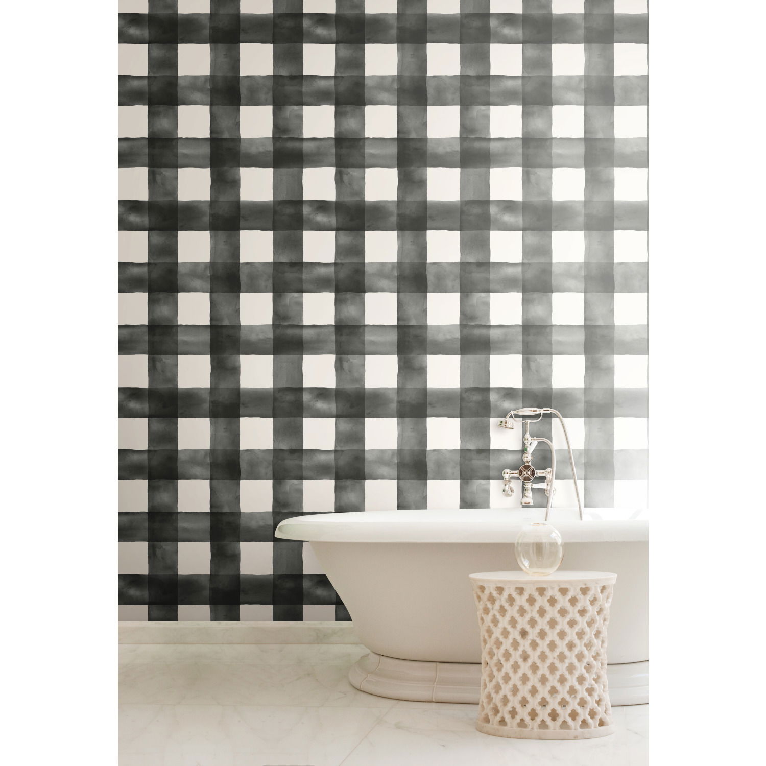 Watercolor Check Black & White Wallpaper large image 