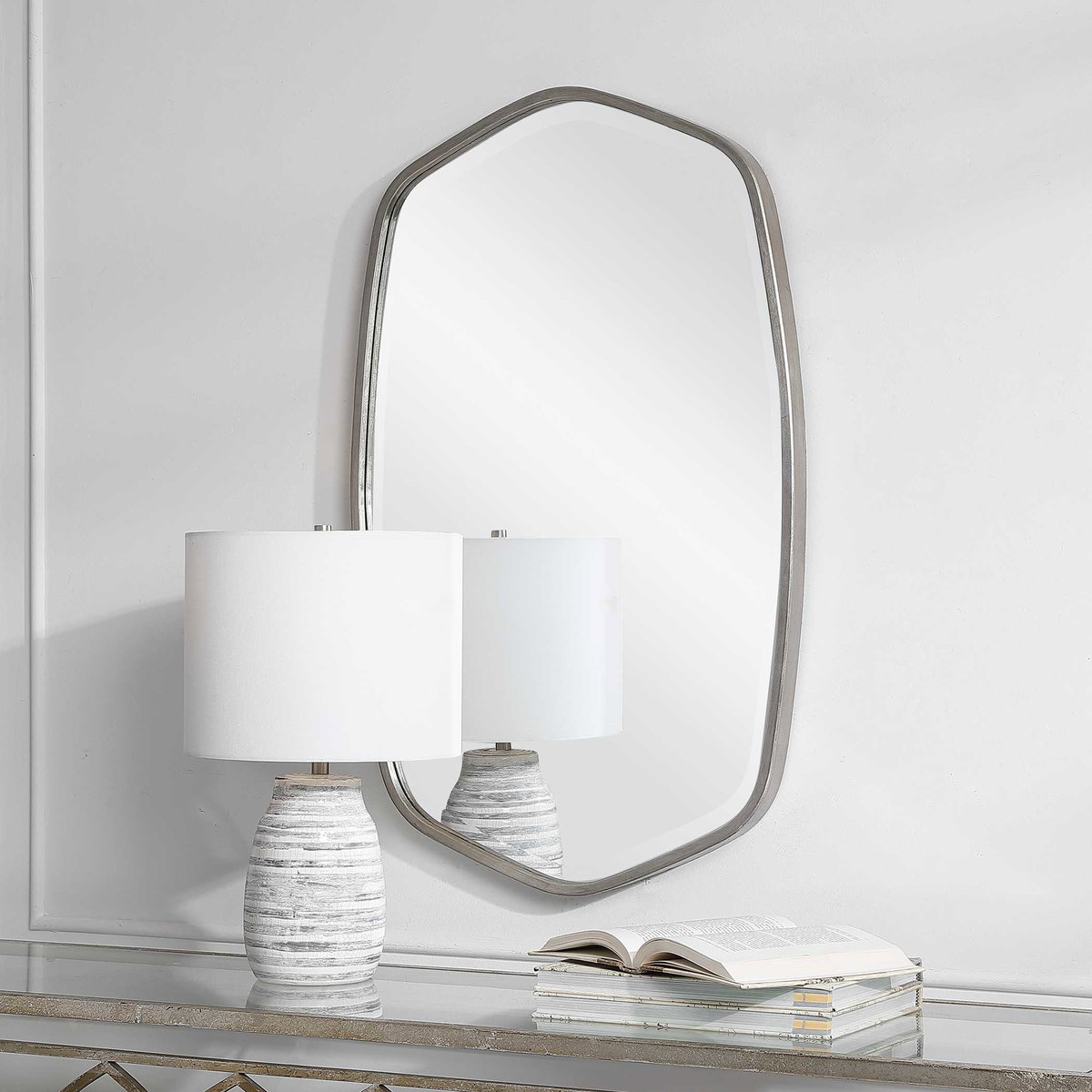 Duronia Brushed Silver Mirror, by Uttermost, 22.25" width x 36.25" height x 1.75" depth View 4