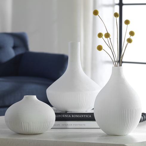 Apothecary Satin White Vases, Set/3