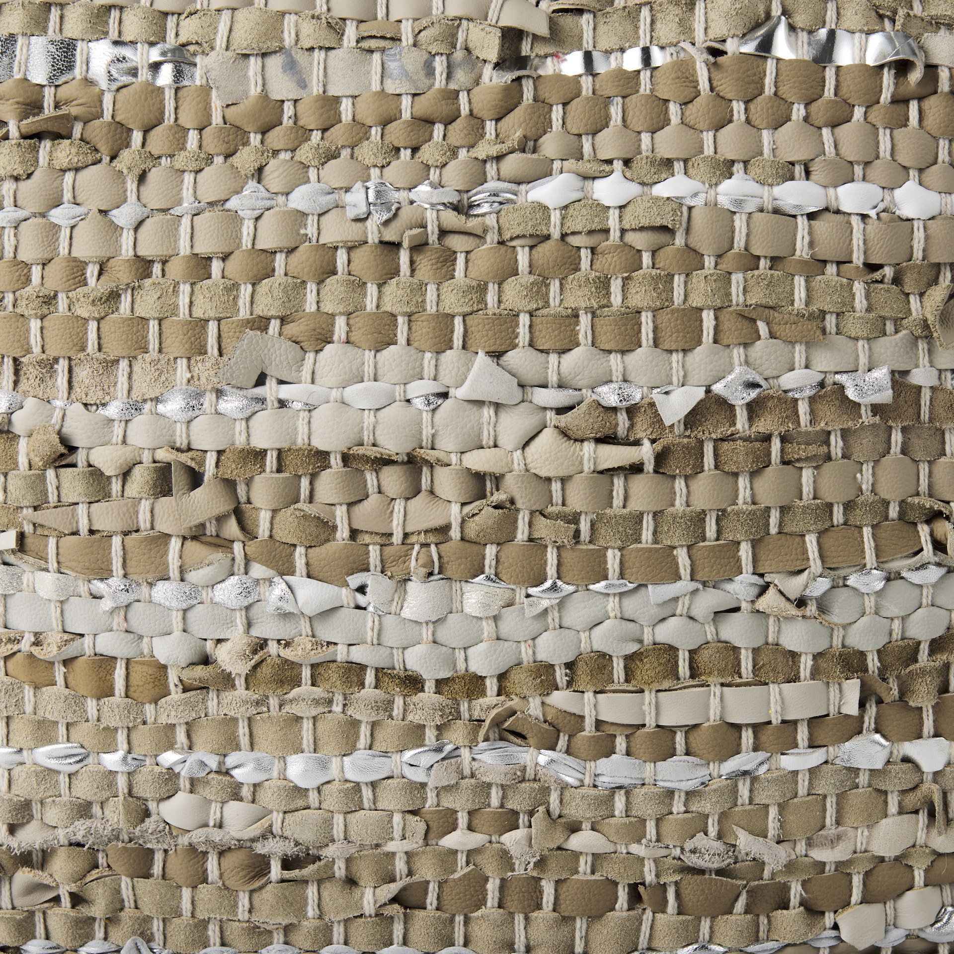 Aadhya  Taupe/Silver Leather and Cotton Pouf large image 