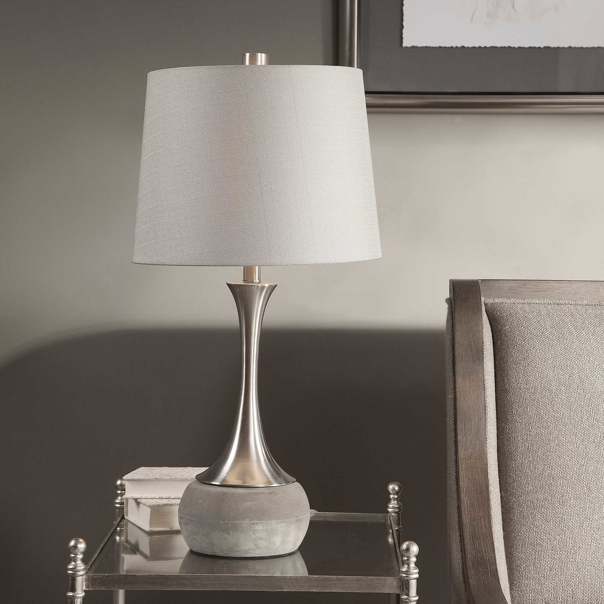 Niah Brushed Nickel Lamp, by Uttermost, 14" width x 27.75" height x 14" depth View 4