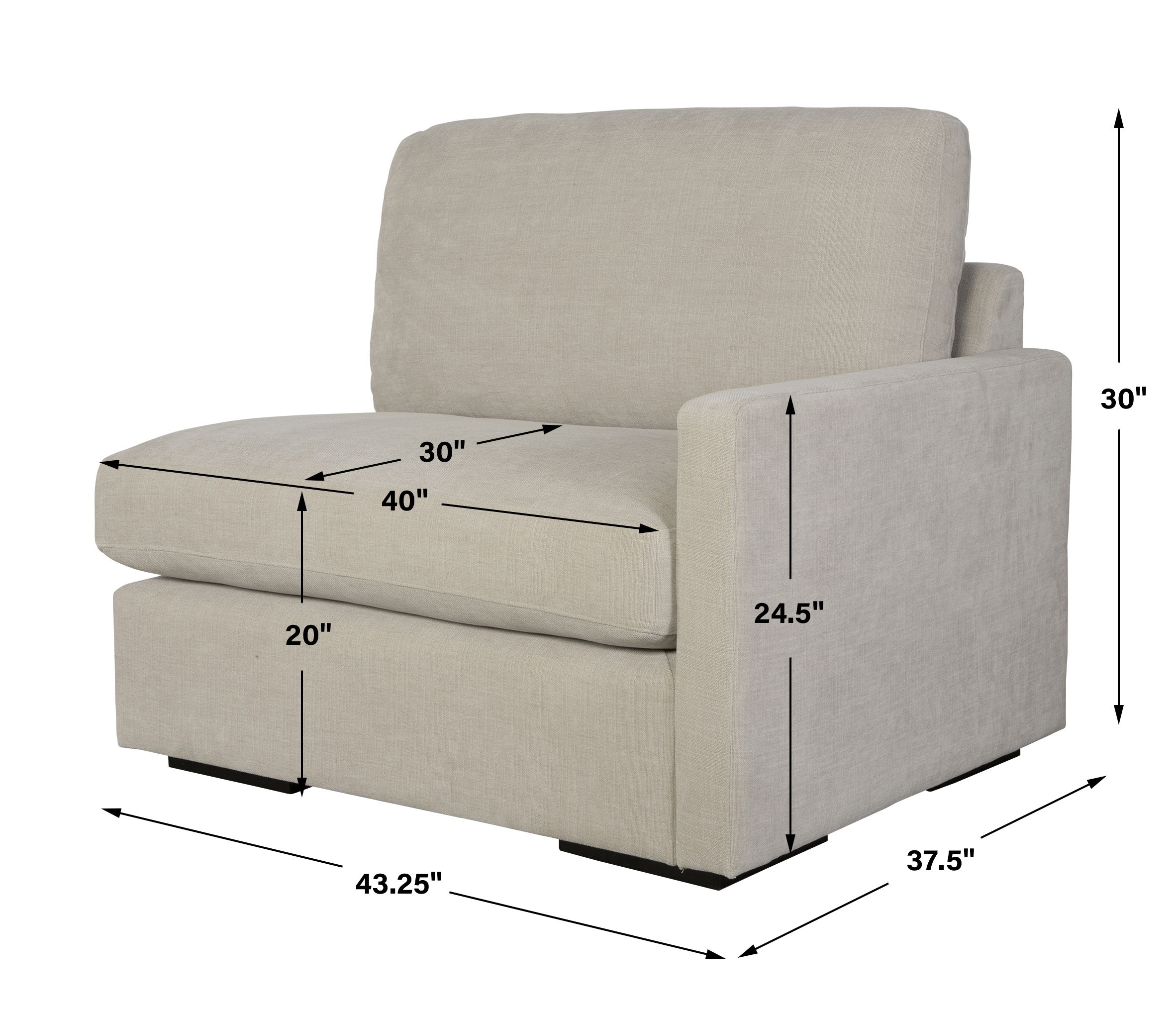 Refuge Sand Right Arm Facing Sofa, Furniture by Uttermost, 43.25" width x 30" height x 37.5" depth View 3