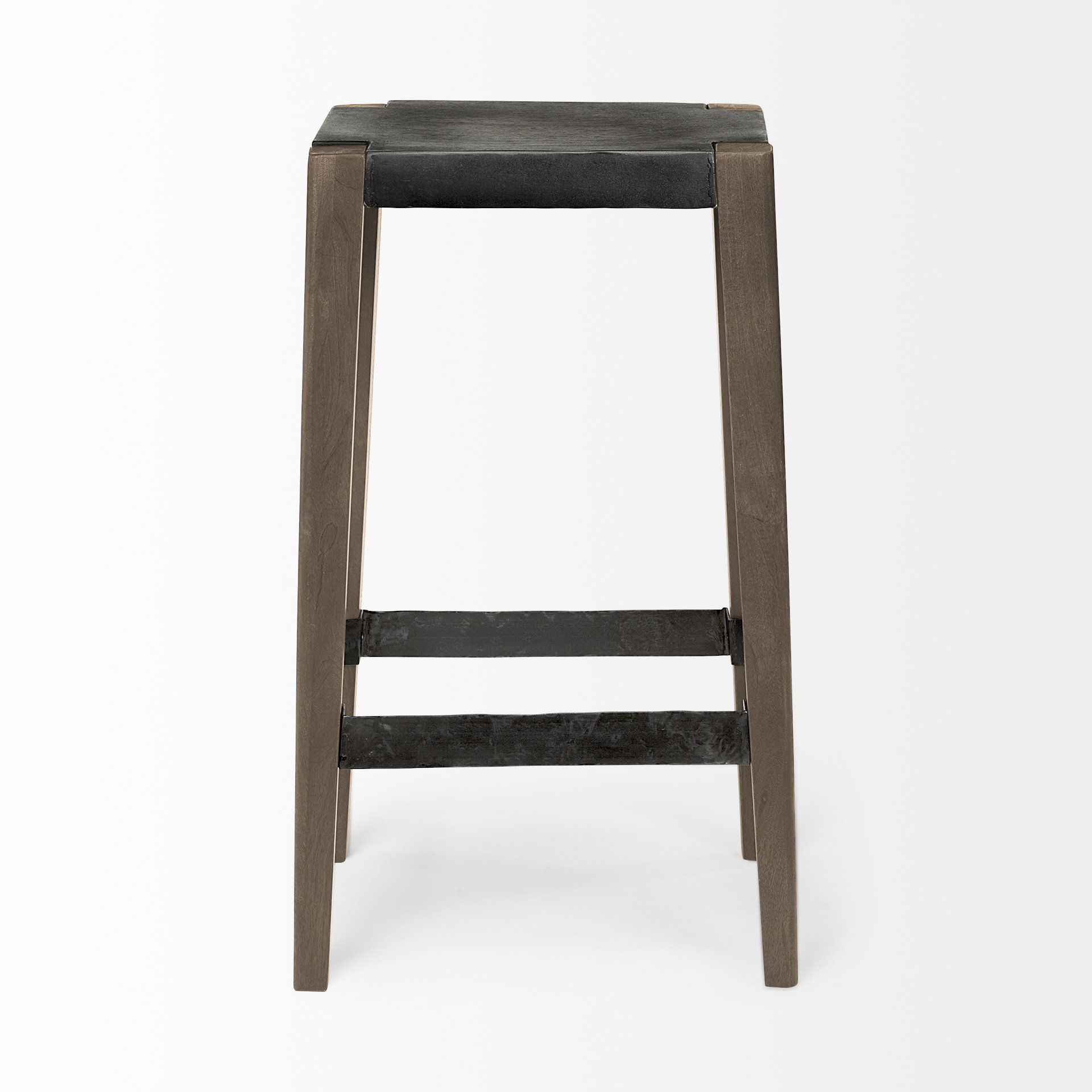 Nell 30' Seat Height Black Metal Seat & Foot Rest With Brown Wood Legs Stool, Counter & Bar Stool by Mercana, 18" length x 15" width x 30" height View 6