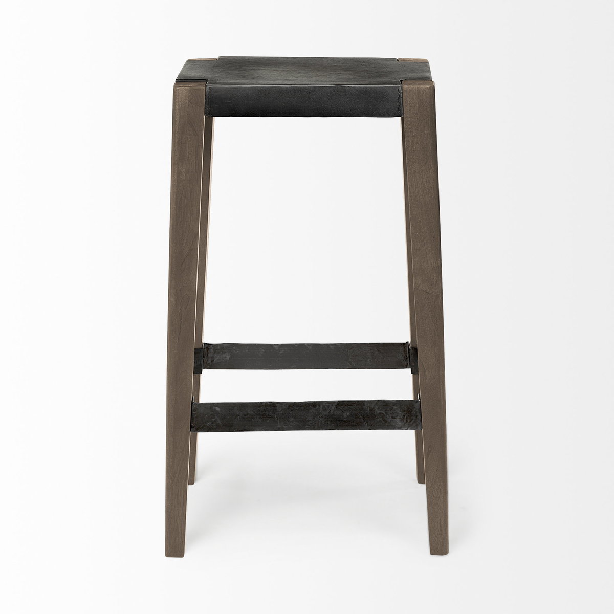 Nell Backless 30in Seat Bar Stool | Black Metal with Light Brown Wood, Counter & Bar Stool by Mercana, 18" length x 15" width x 30" height View 6