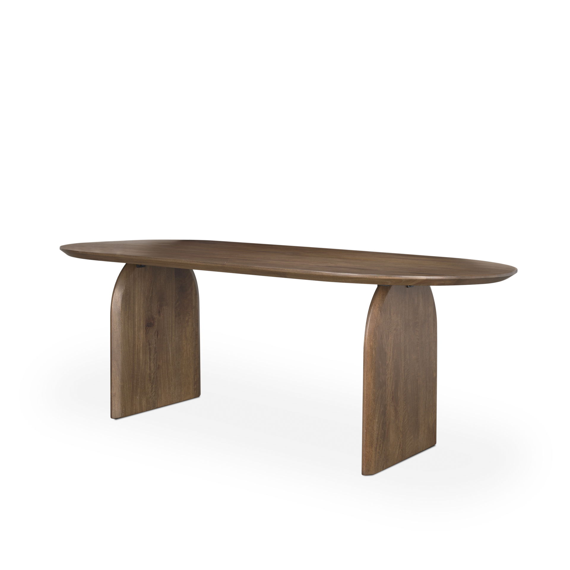 Isla Oval Dining Table with Dark Brown Wood Top & Arched Legs, by Mercana, 86.5" length x 39" width x 30" height View 1
