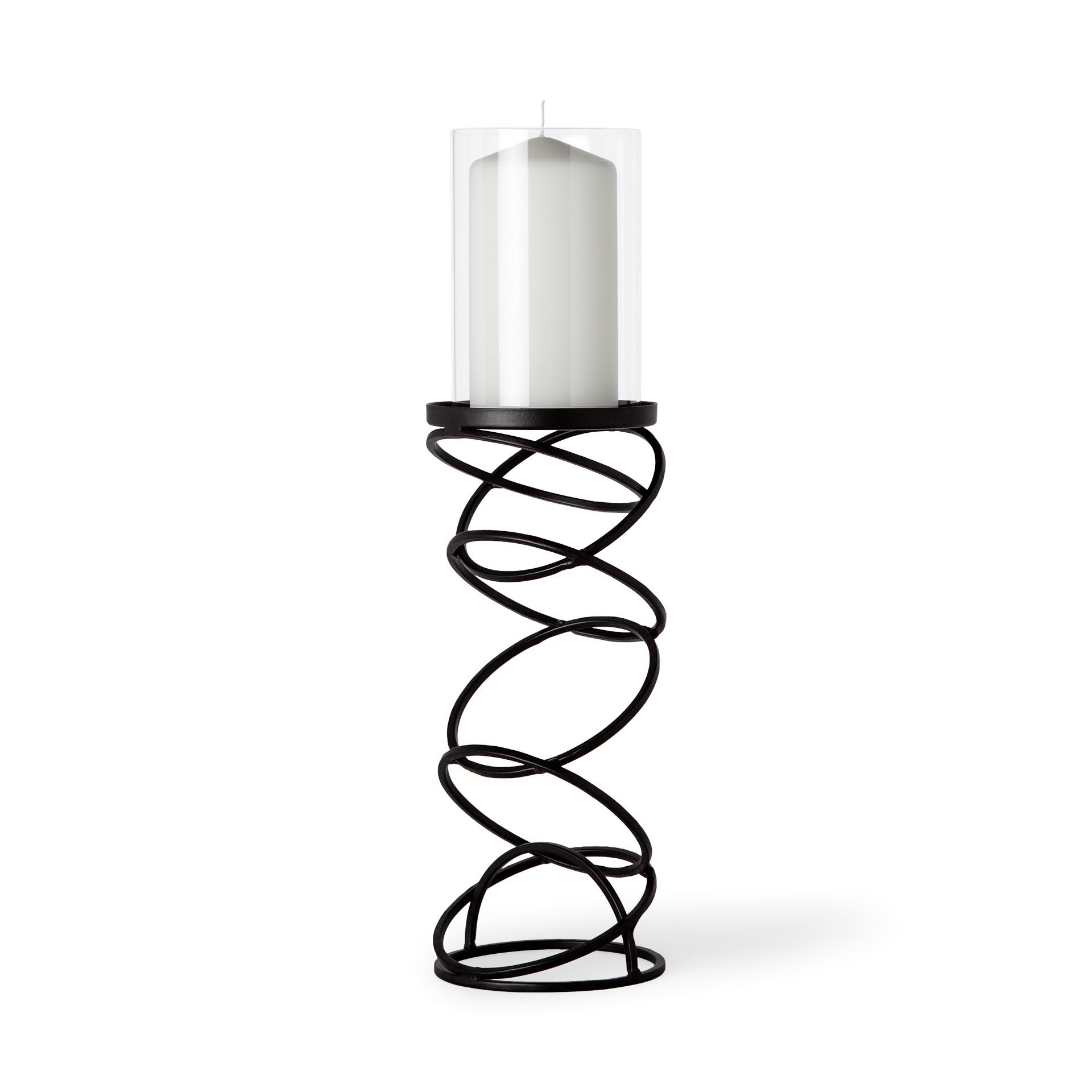 Omega II Medium Black Metal Stacked Ring Table Candle Holder, Candles & Candle Holder by Mercana, 4.75" length x 4.75" width x 17.25" height View 1