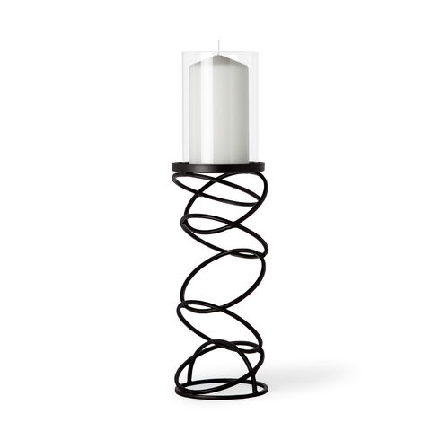 Omega II Medium Black Metal Stacked Ring Table Candle Holder