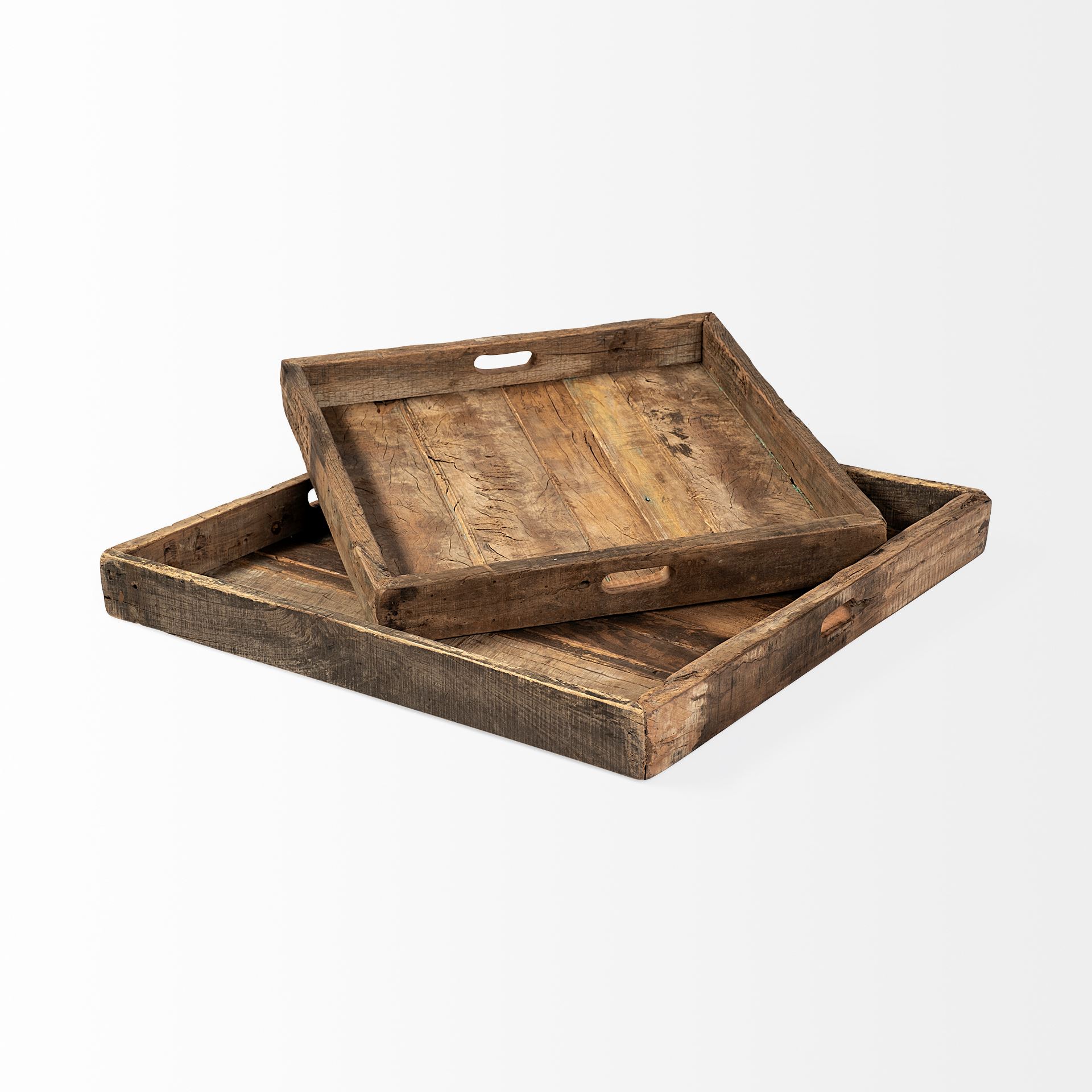 Carson (Large) 30L x 30W Brown Reclaimed Wood Tray, Decorative Tray by Mercana, 30" length x 30" width x 3" height View 5