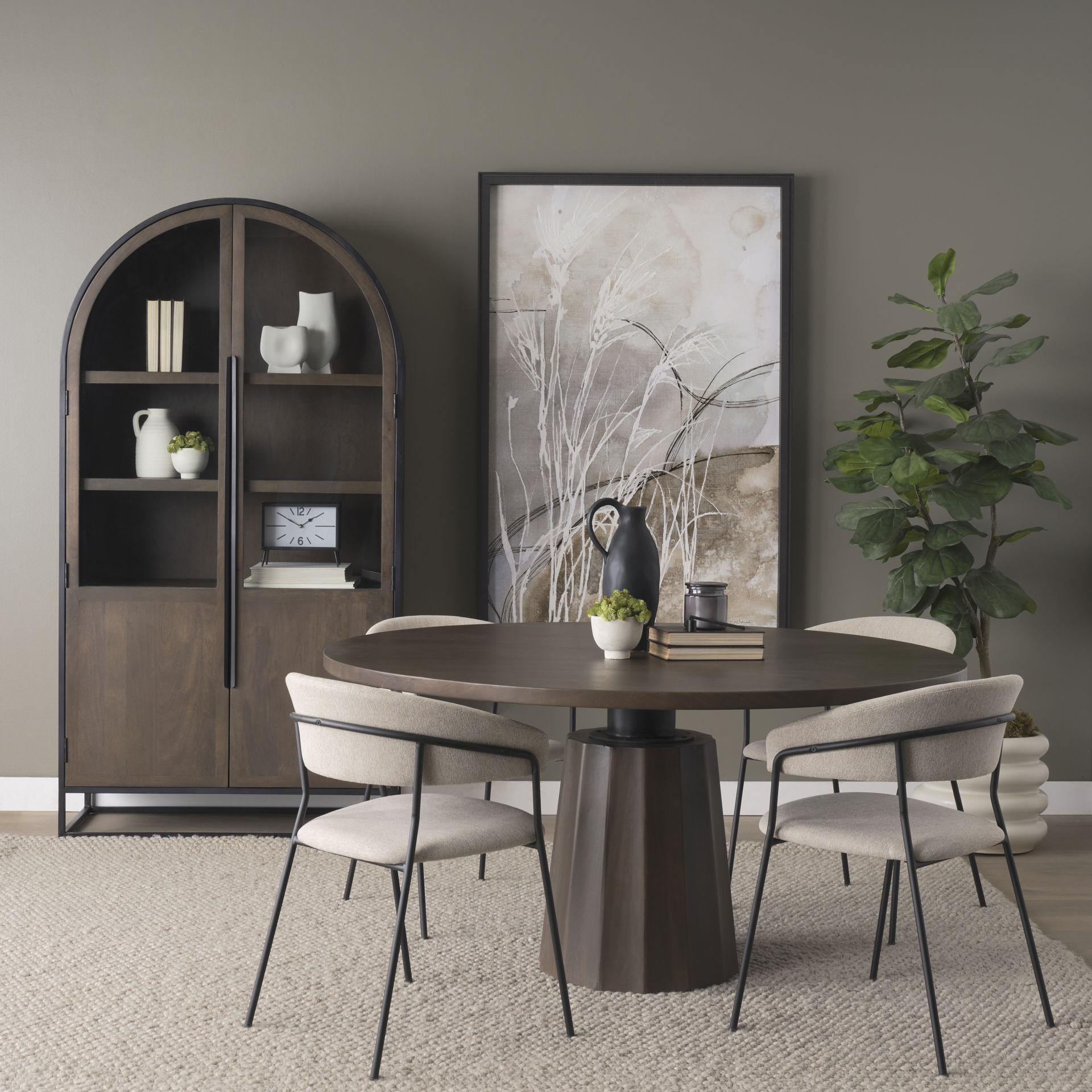 Swanson 60' Dark Brown Wood Round Pedestal Dining Table, by Mercana, 60" length x 60" width x 30" height View 2