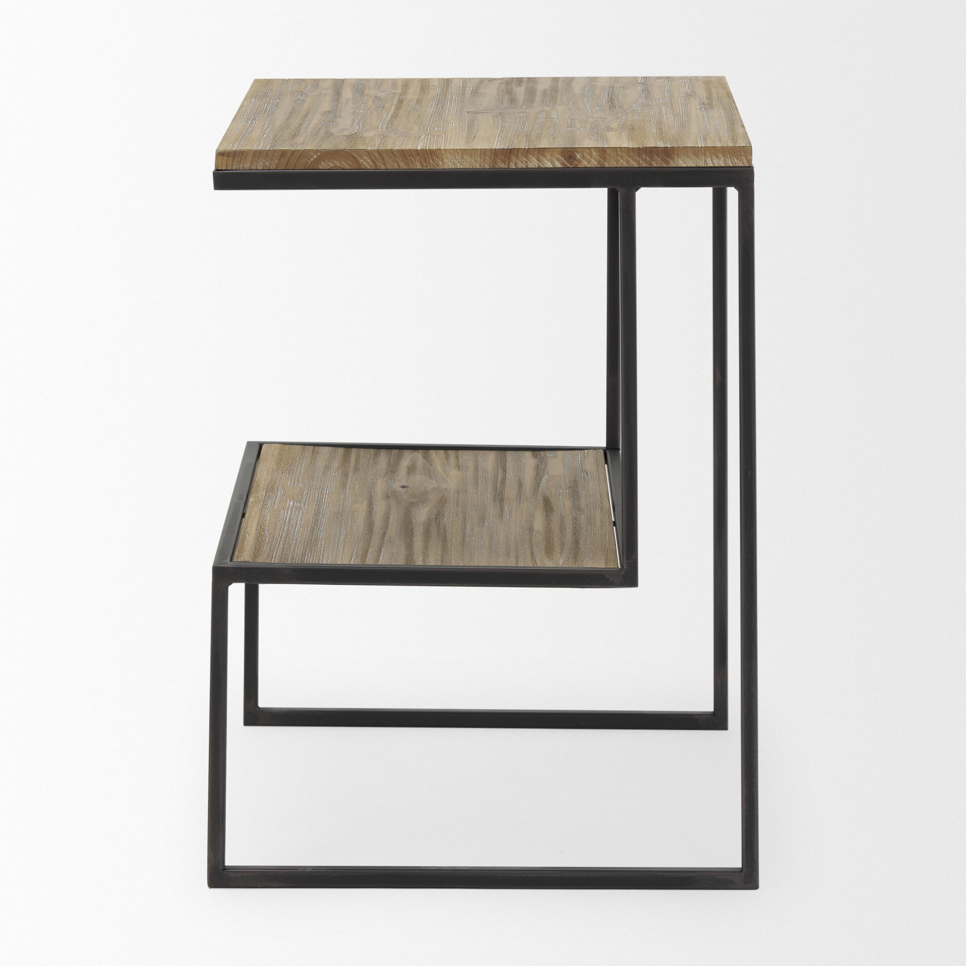 Ronin 22'H Square 2-Tier Wood with Black Metal Accent Table large image 