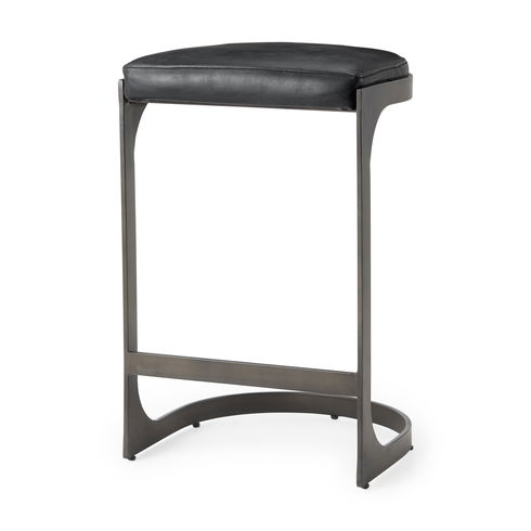 Tyson 17L x 18W x 28H Black Leather with Metal Frame Counter Stool