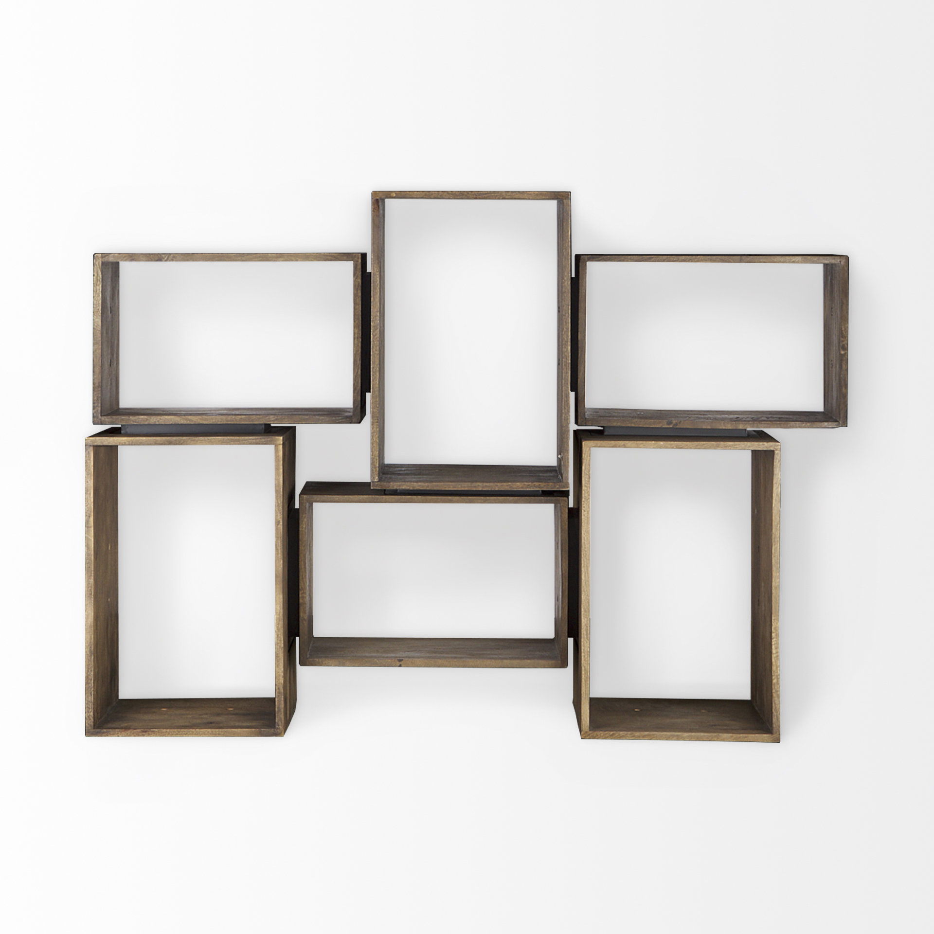 Simul Brown Wood 2 Shelves Modular Shelving Unit, Shelving & Bookcase by Mercana, 24" length x 16" width x 16" height View 4