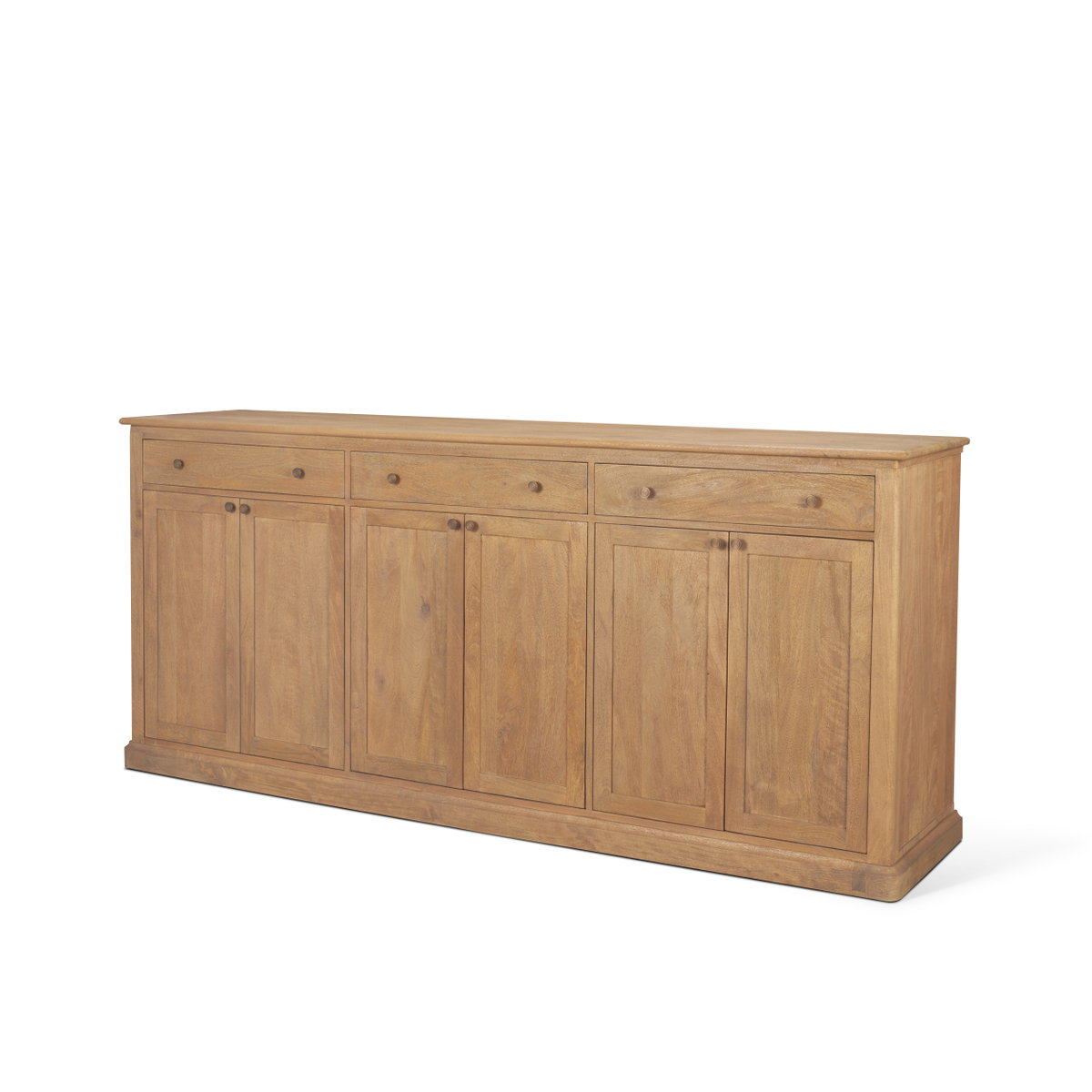 Baron Light Brown Solid Wood with Antiqued Brass Knobs 3-Drawer 6-Door Sideboard, Sideboards & Buffet by Mercana, 81.75" length x 19" width x 36" height View 1