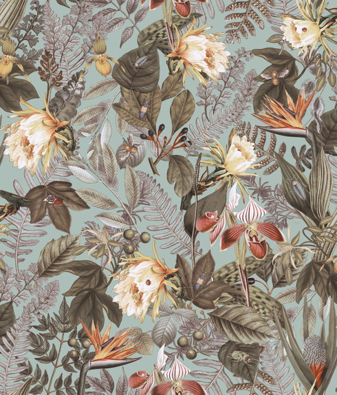Tropical Flowers Green Peel & Stick Wallpaper