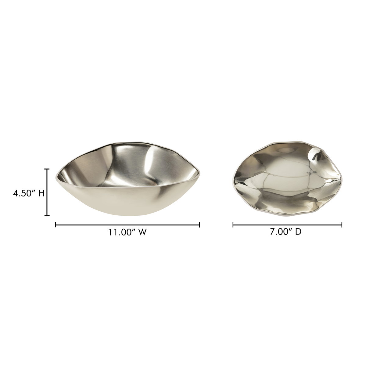 Forde Decorative Bowl Silver, Trays & Platter by Moe's Home, 11" width x 4.5" height x 7" depth View 8