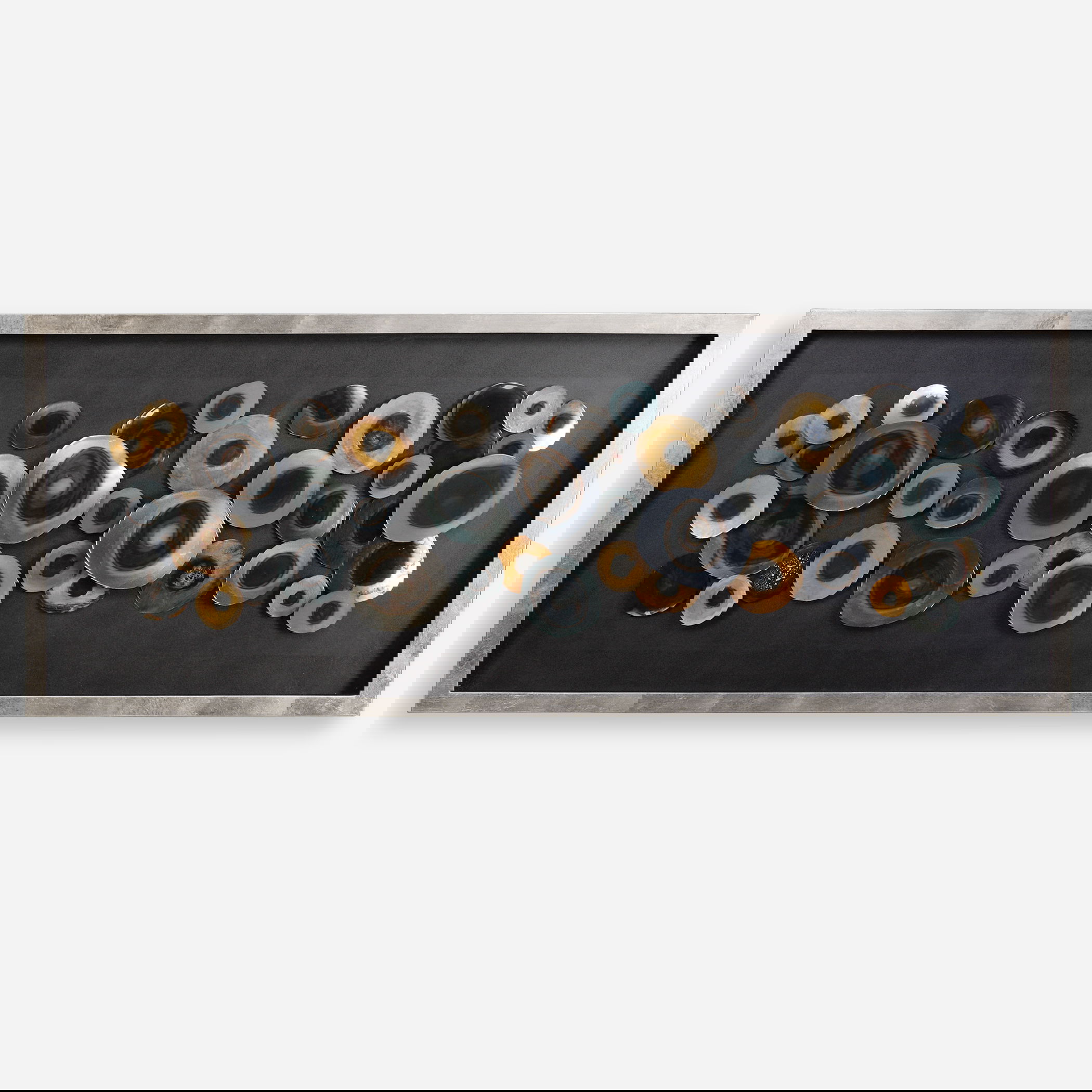 Discs Silver Shadow Box, Sculptural Wall Art by Uttermost, 62" width x 24" height x 2.2" depth View 1