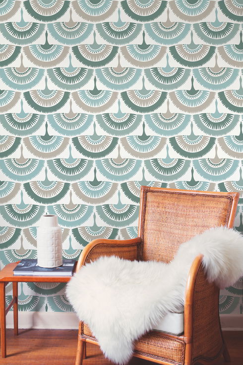 Feather & Fringe Green Wallpaper