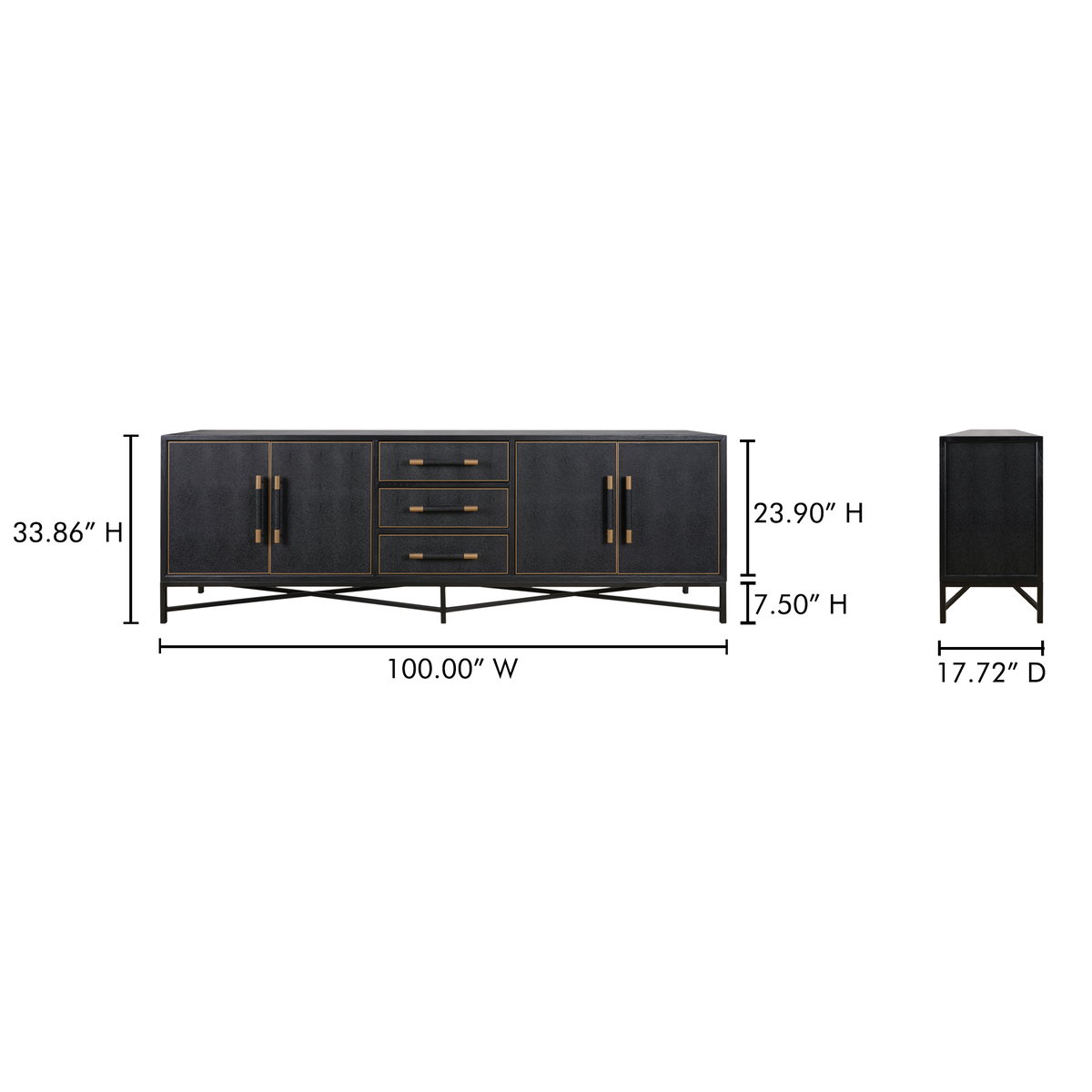 Mako Sideboard Large Black, Cabinets & Sideboard by Moe's Home, 100" width x 33.86" height x 17.72" depth View 10