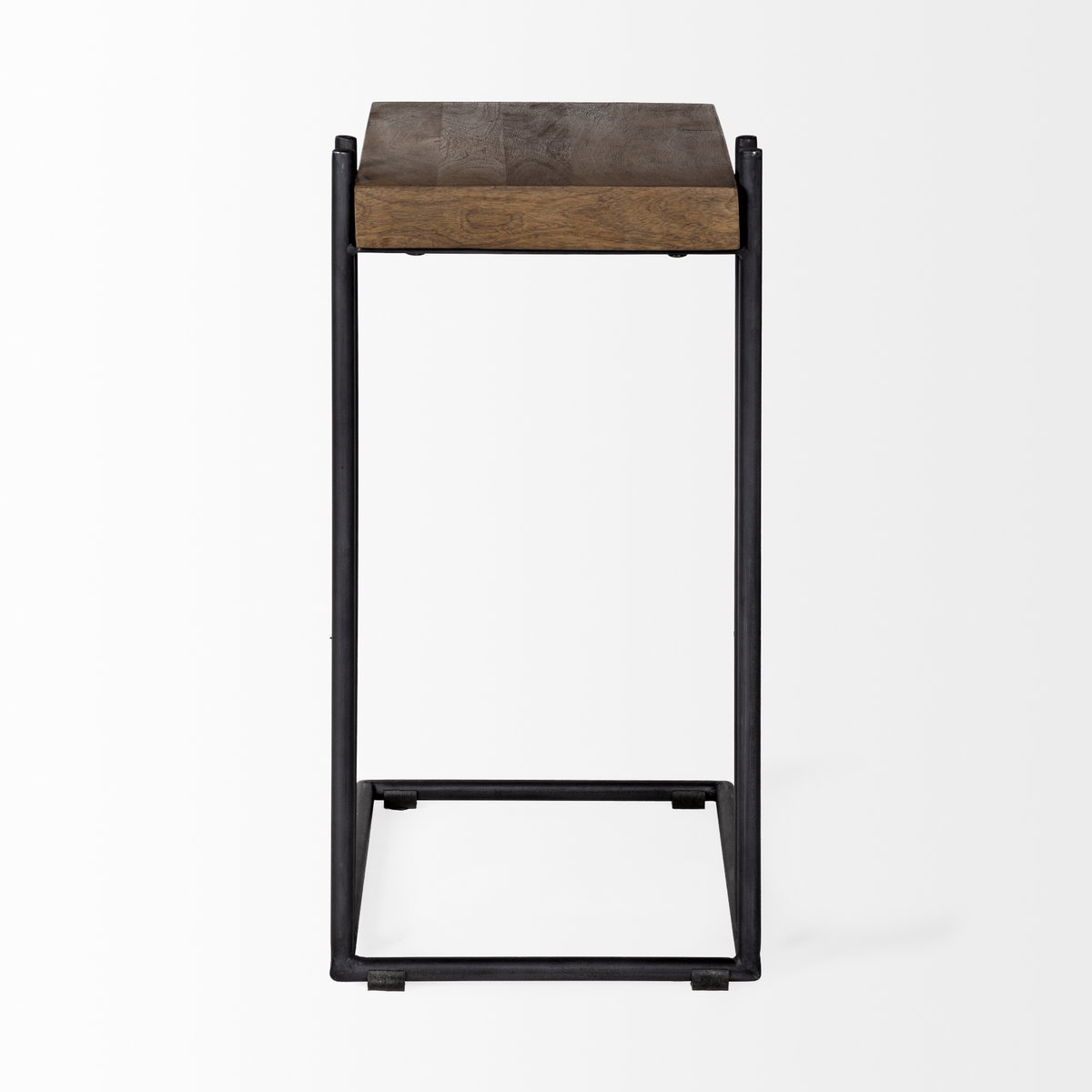 Maddox 16L x 13.5W x 27H Medium Brown Wood with Black Metal C-shaped End/Side Table, Side & End Table by Mercana, 17.12" length x 13.5" width x 27" height View 7